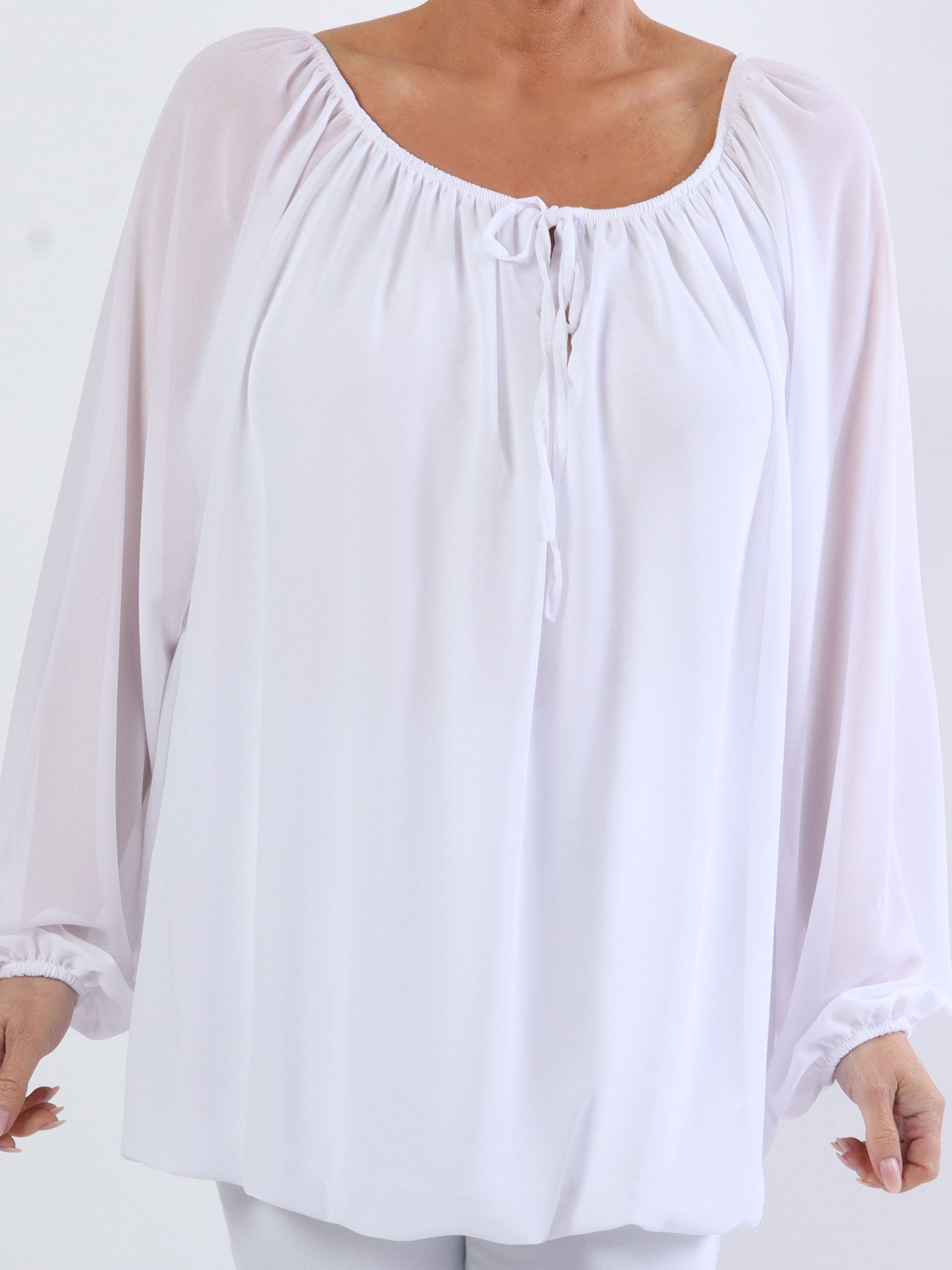 Ellen - Enkel plus size tunika med elastisk halsringning - Pink