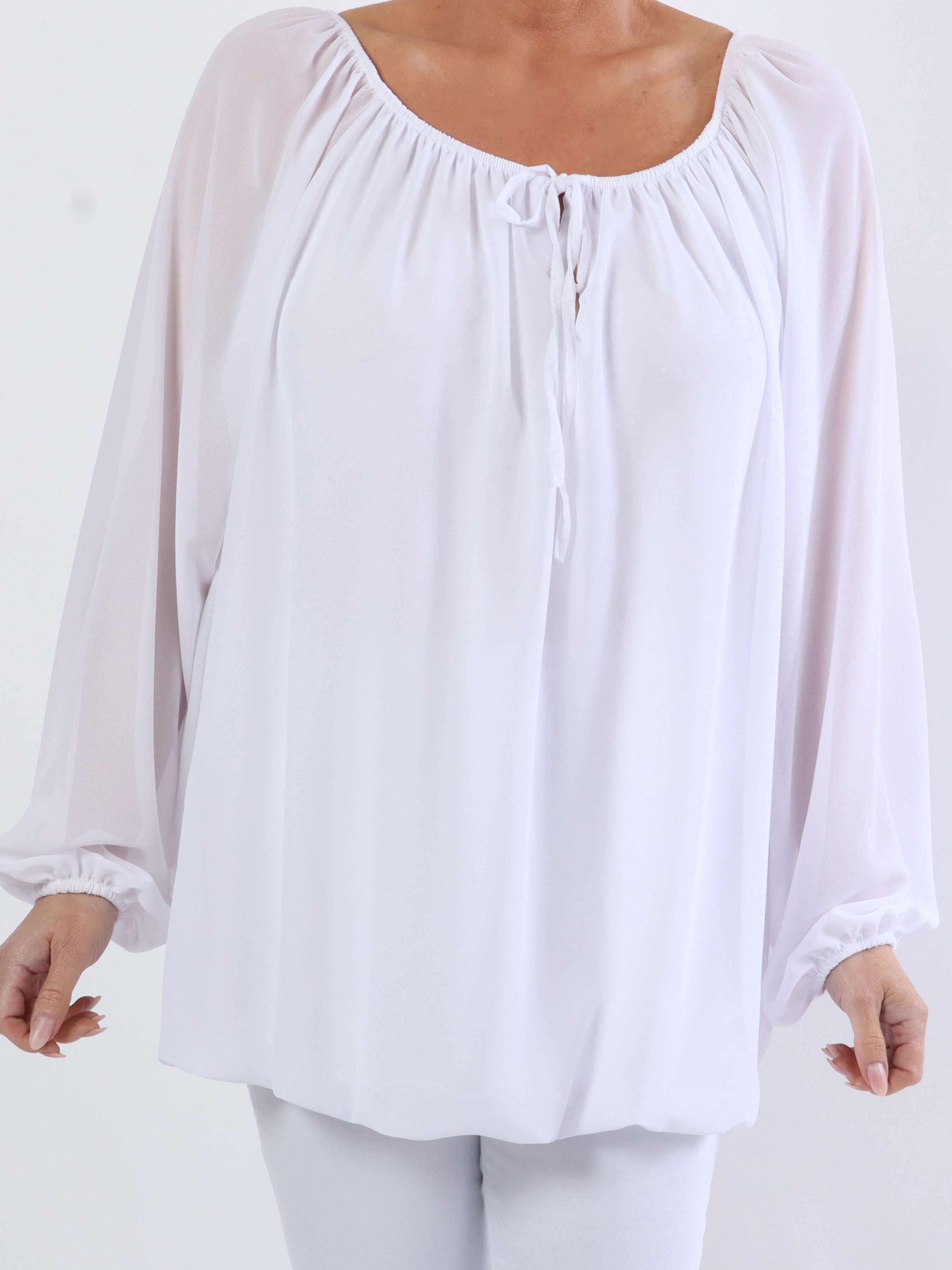 Ellen - Enkel plus size tunika med elastisk halsringning - Light blue