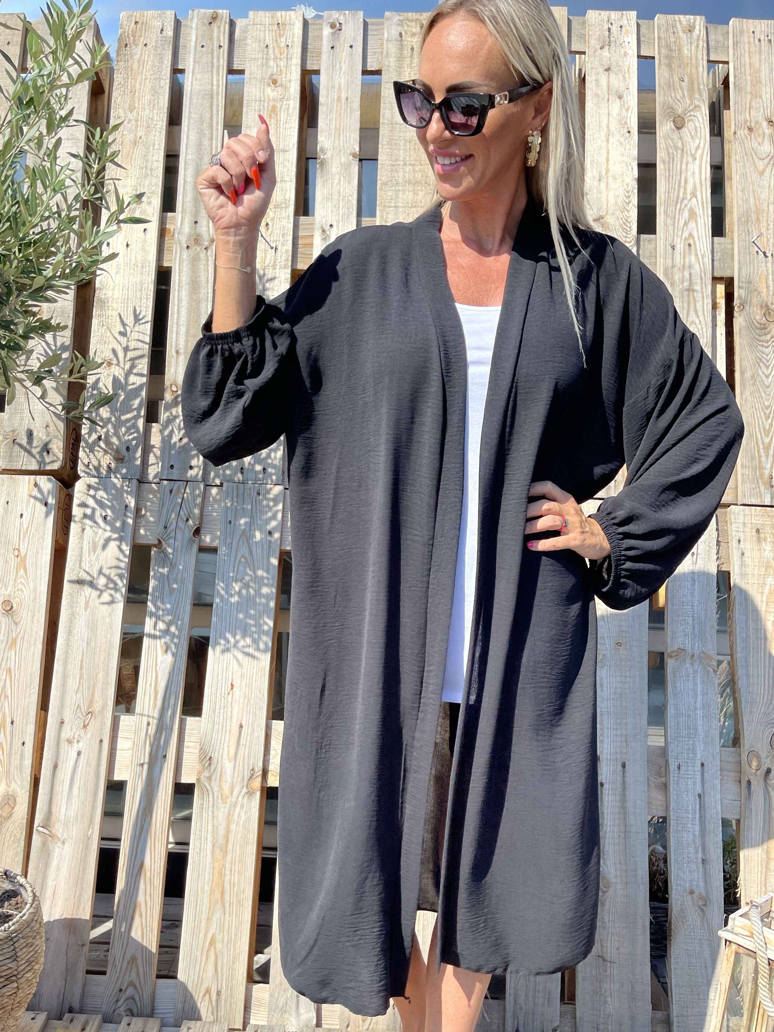 Ellen - Lätt kofta med ballongärmar - Army