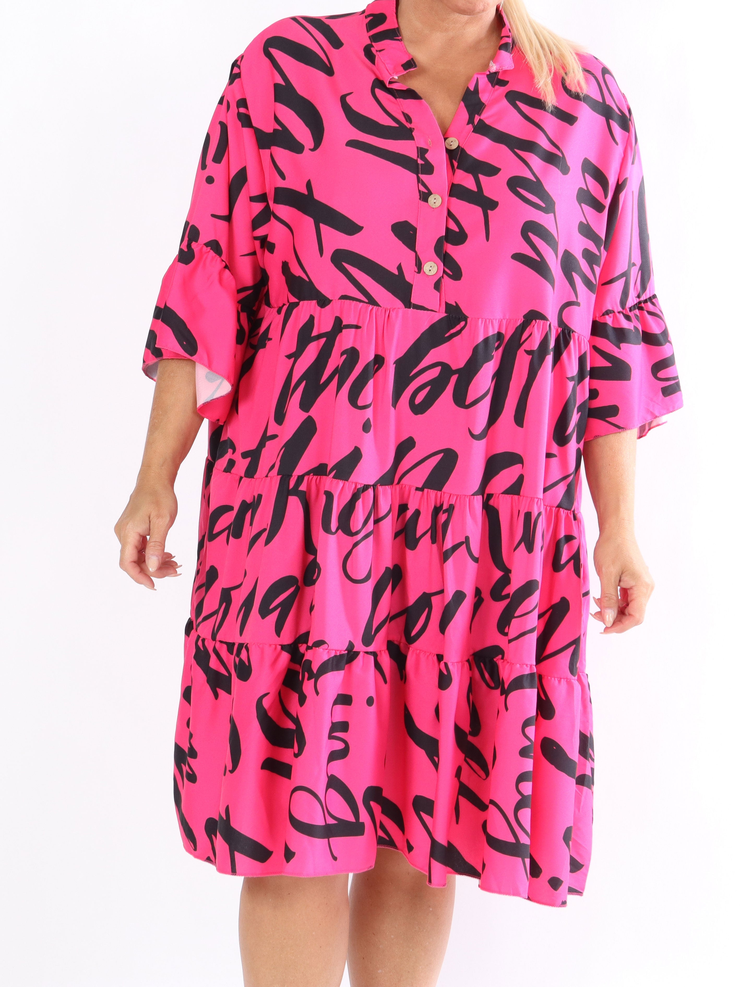 Elmis - Söt klänning i stora storlekar med fin text - Orange