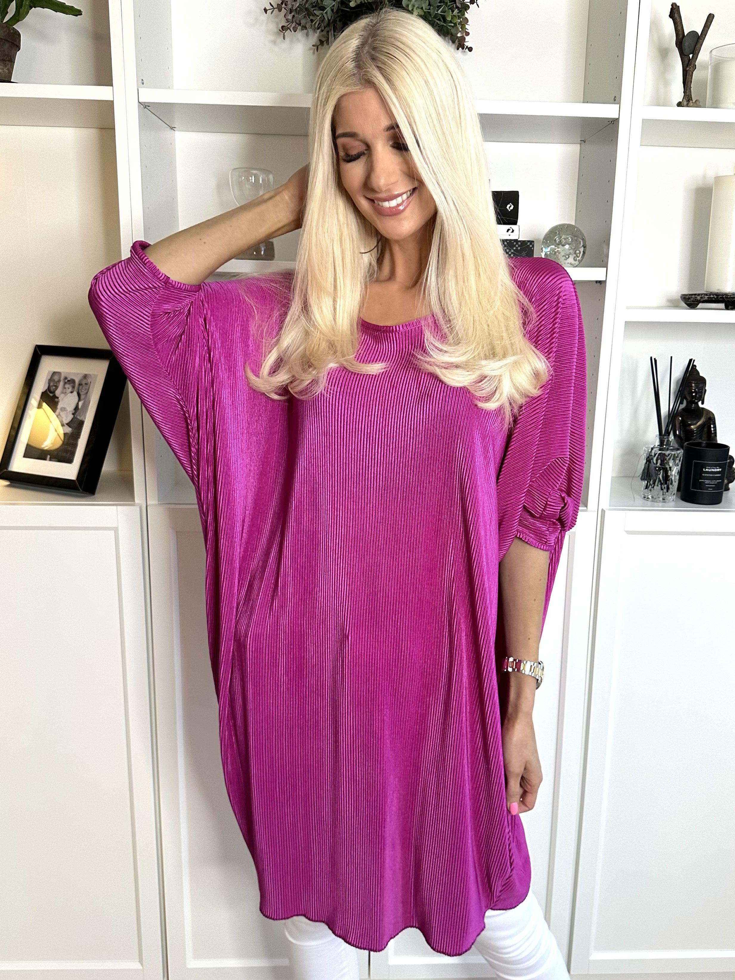 Elnora - Rillet tunika med fladdermusärmar