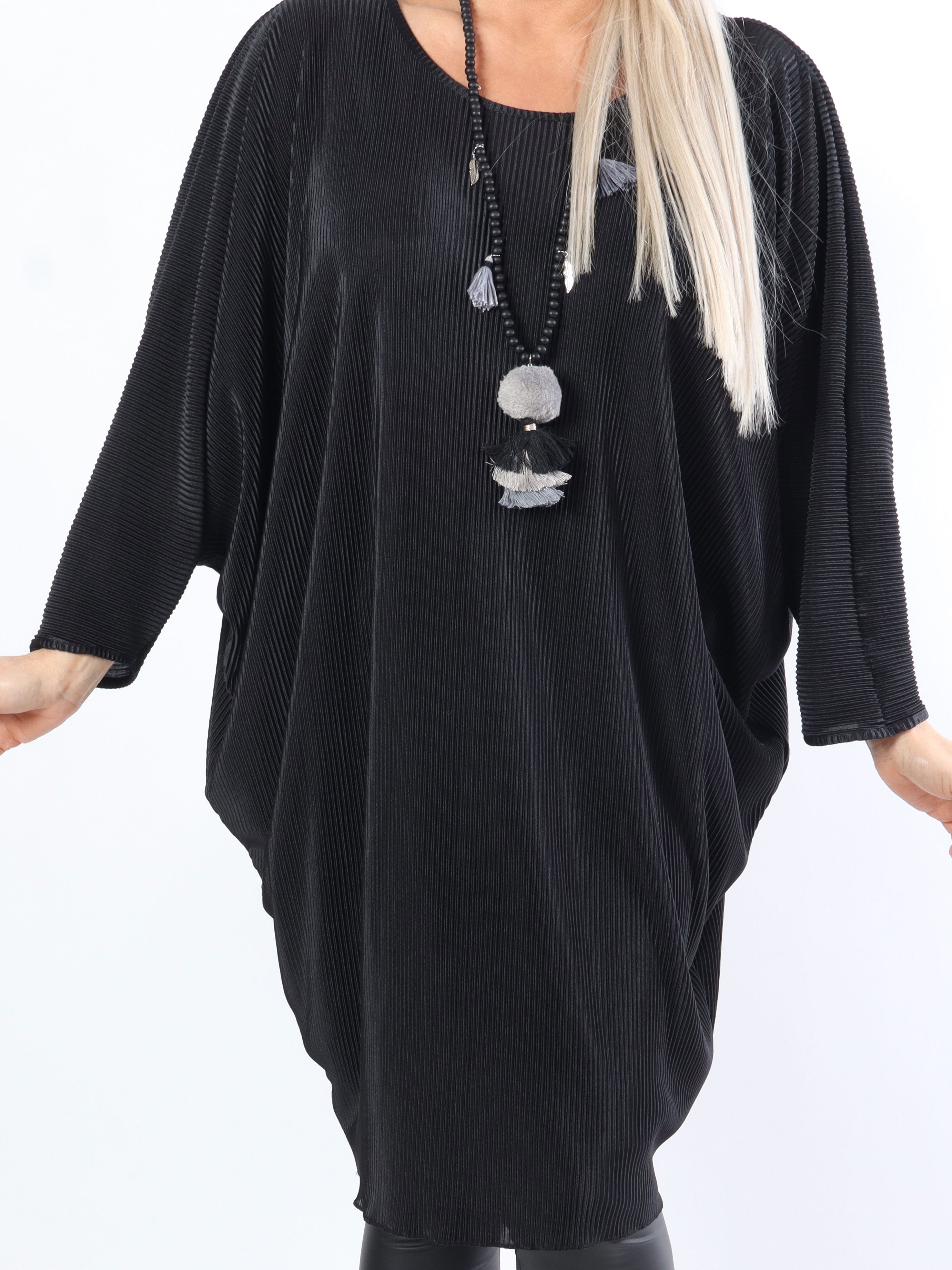 Elnora - Rillet plus size tunika med fladdermusärmar - Blue