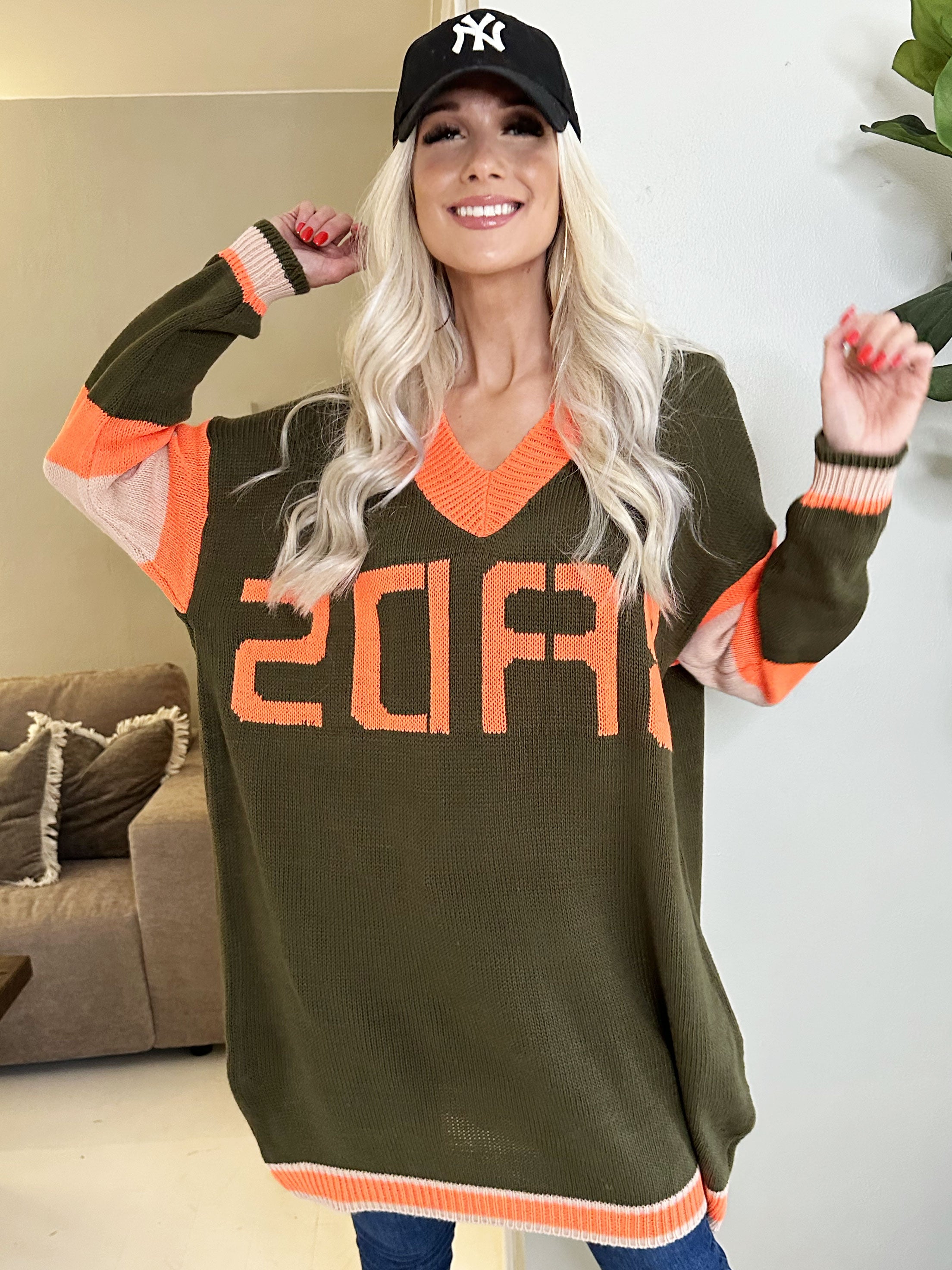 Elvira - Flerfärgad plus size stickad klänning med tryck