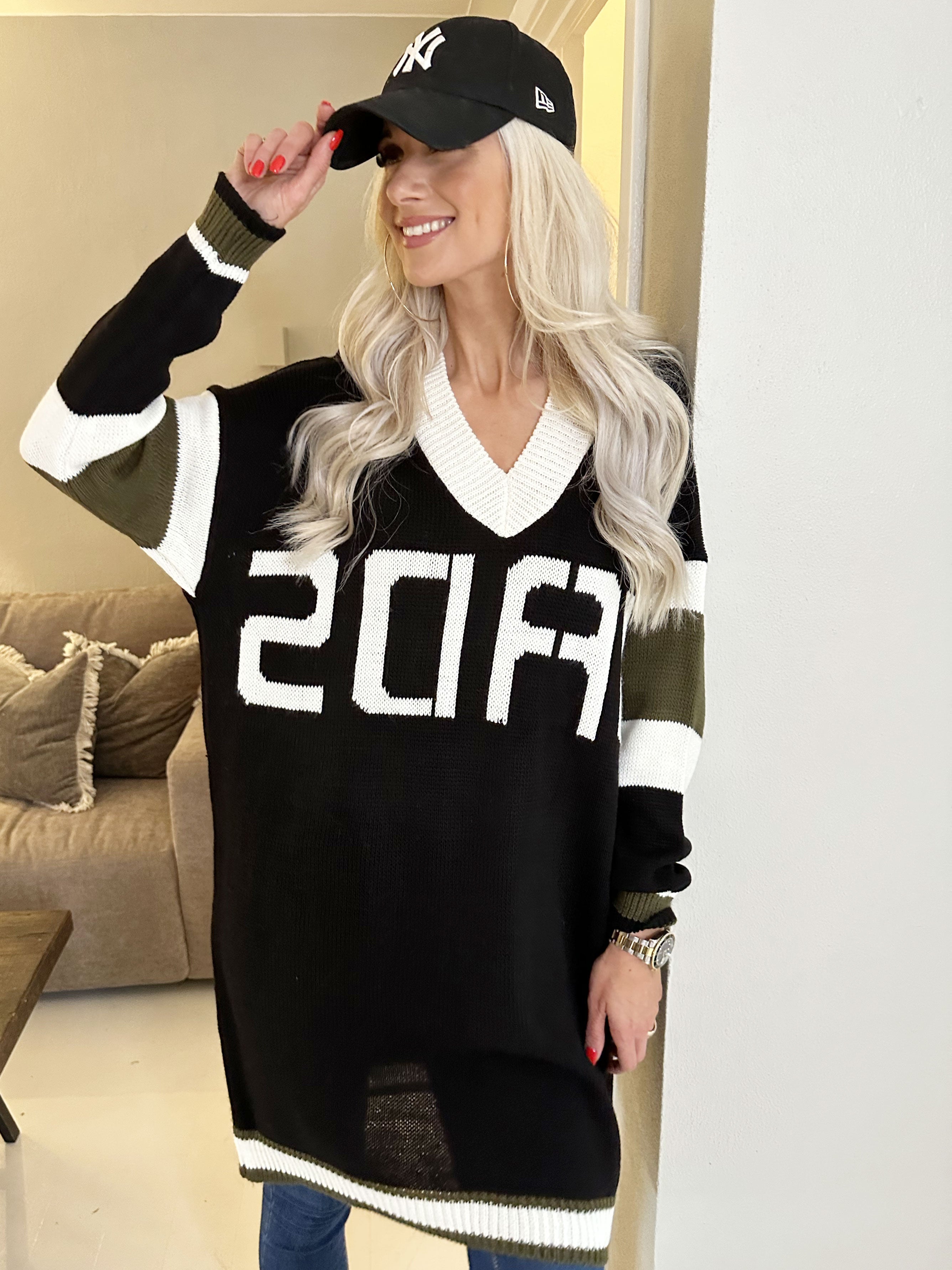 Elvira - Flerfärgad plus size stickad klänning med tryck