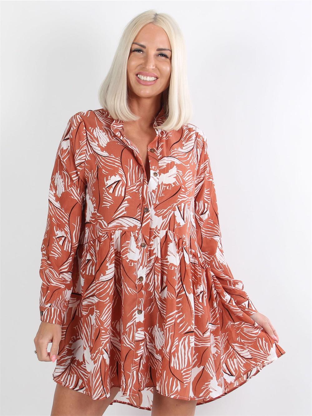 Ema - Armégrön skjortklänning med vitt palmbladsmönster