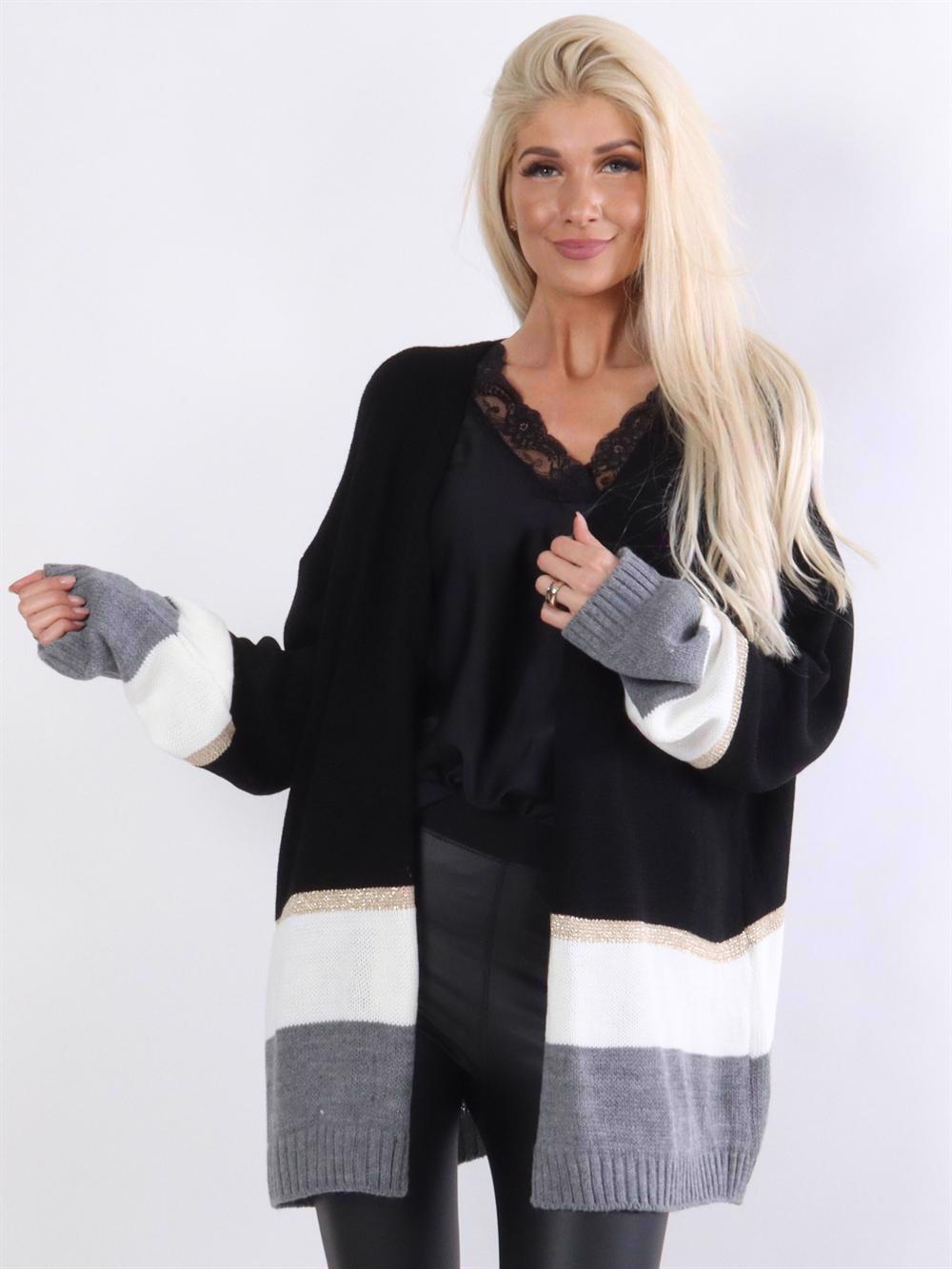 Emma - Stickad kofta med guld och vita ränder