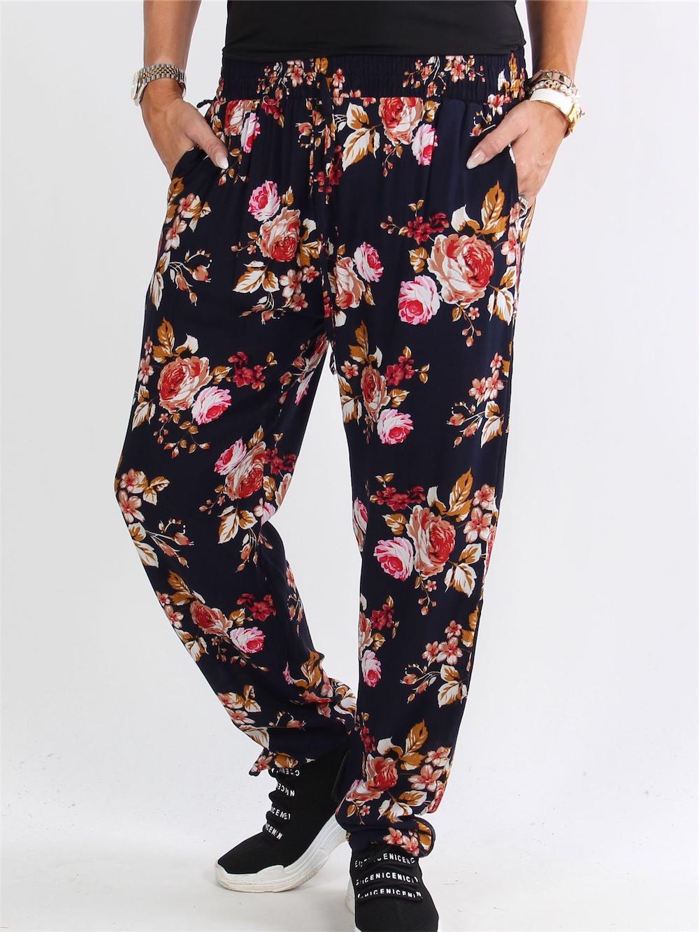 Angel - Svarta lösa byxor med blå och rosa blommor