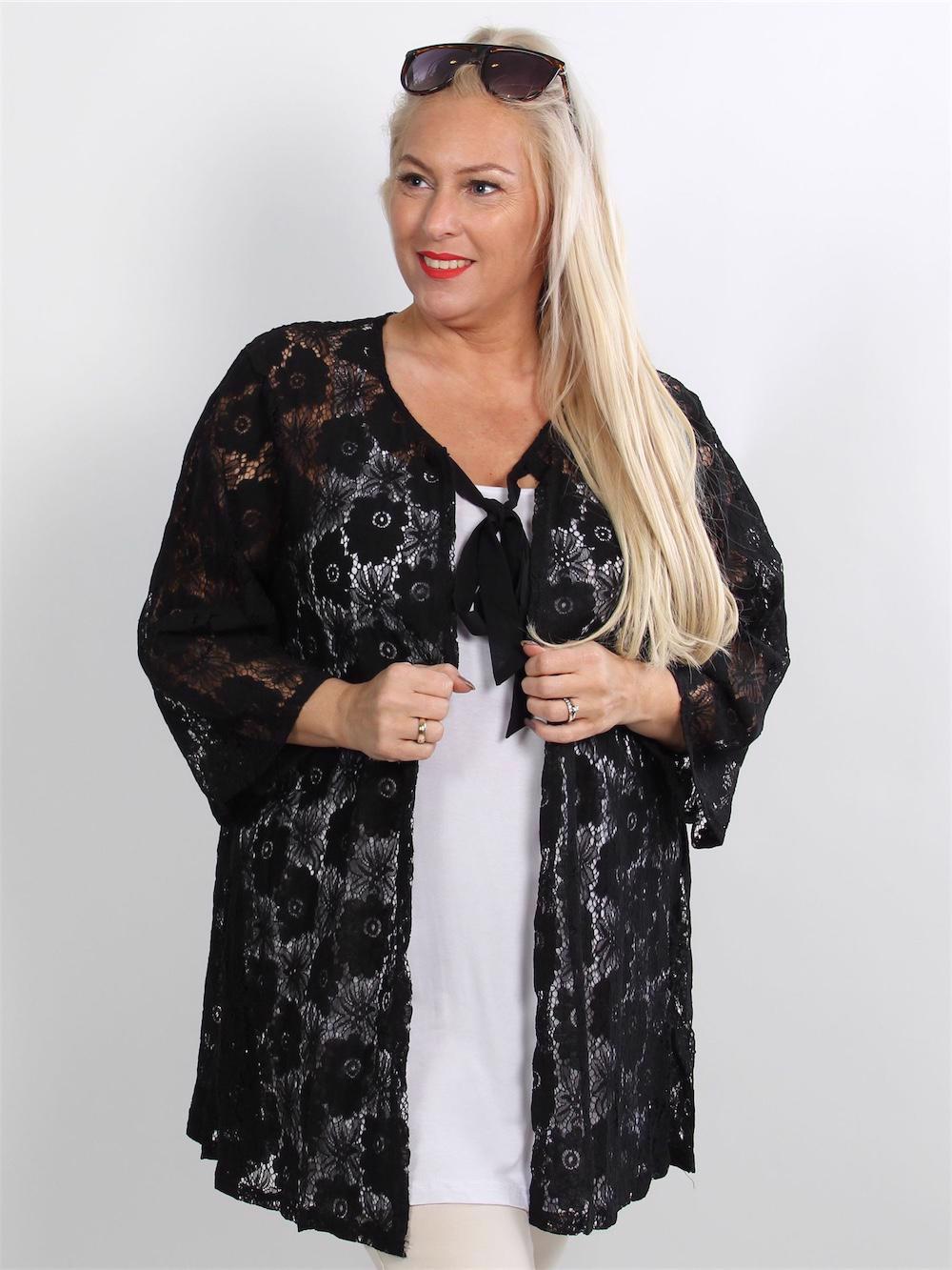 Angel - Svart spetskardigan med band i nacken