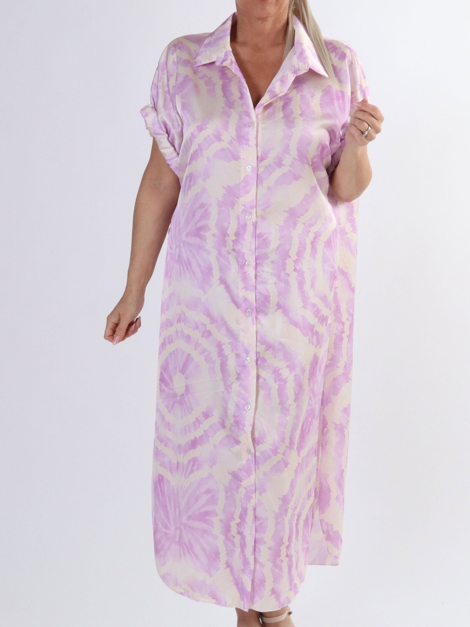 Erin - Plus size skjortklänning med knappar och batikmönster - Lime green