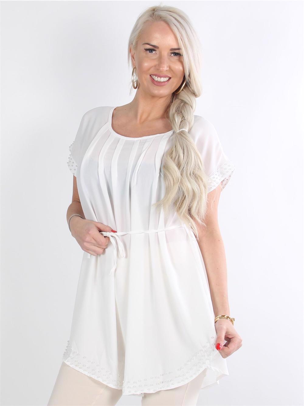 Federica - Svart tunika med vita pärlor och band