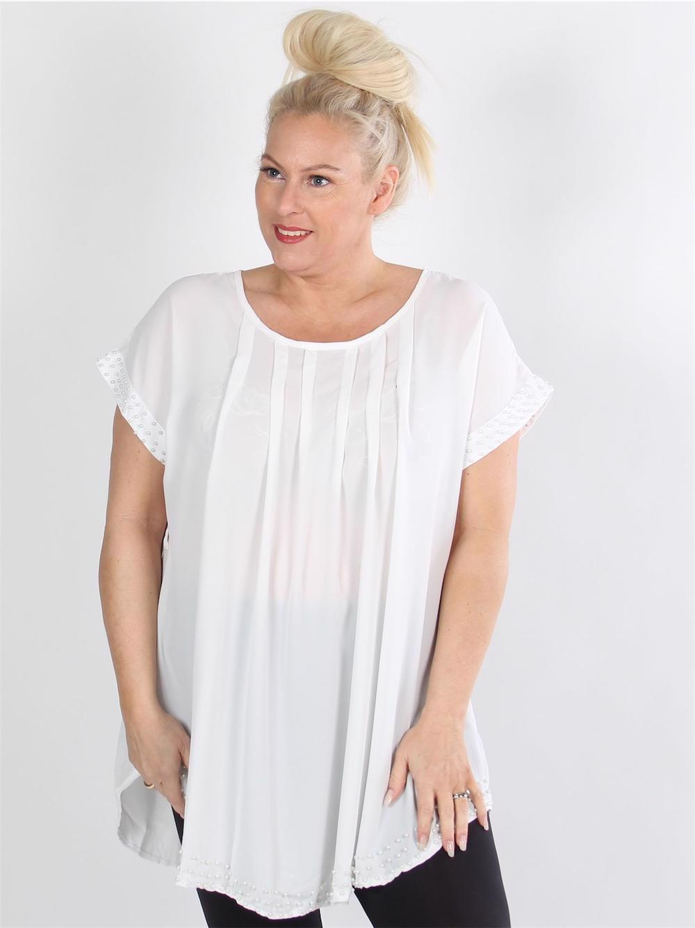 Federica - Svart tunika med vita pärlor och band