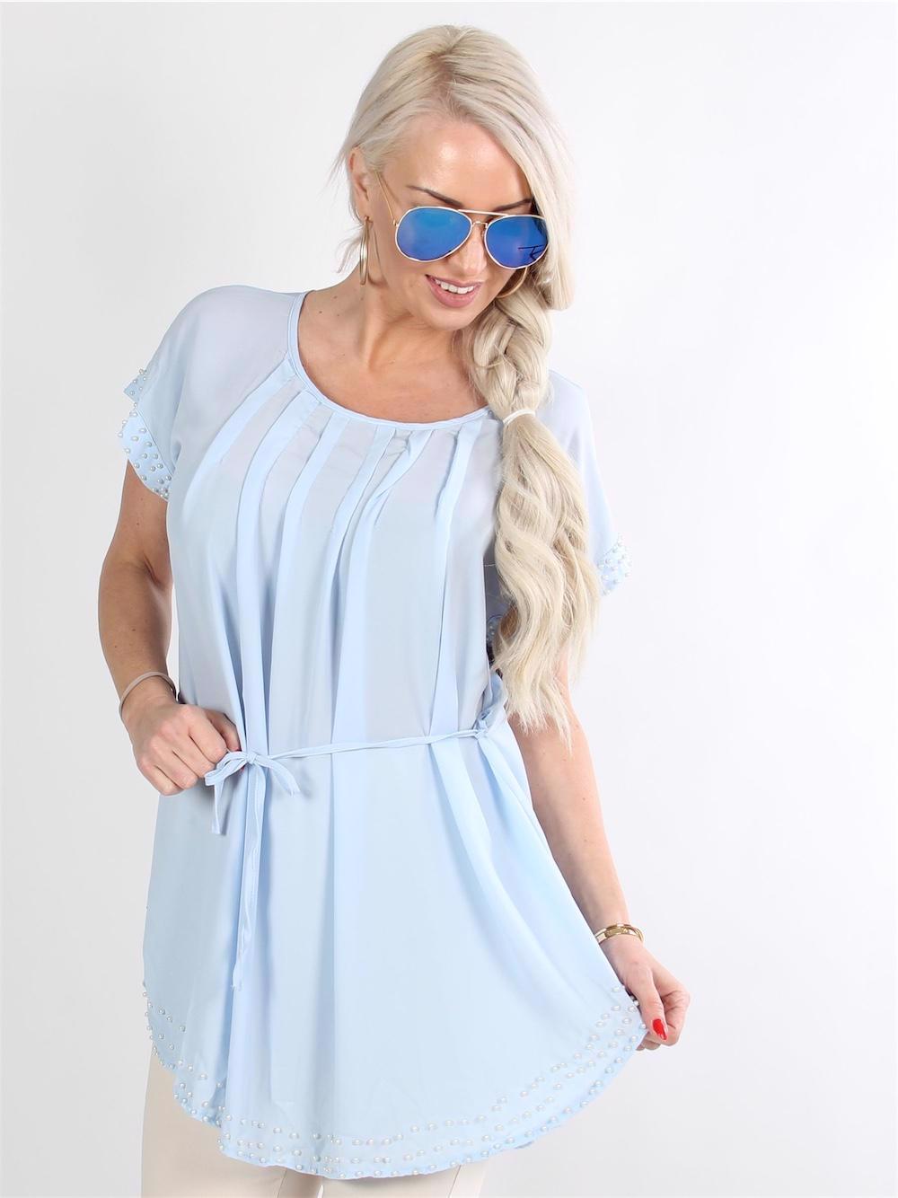 Federica - Svart tunika med vita pärlor och band