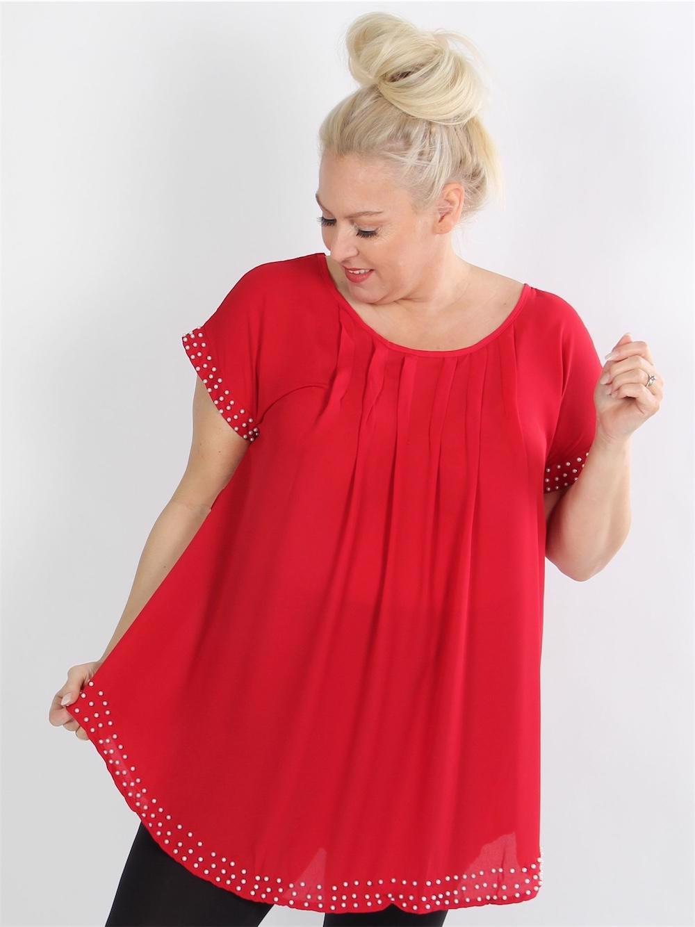 Federica - Svart tunika med vita pärlor och band