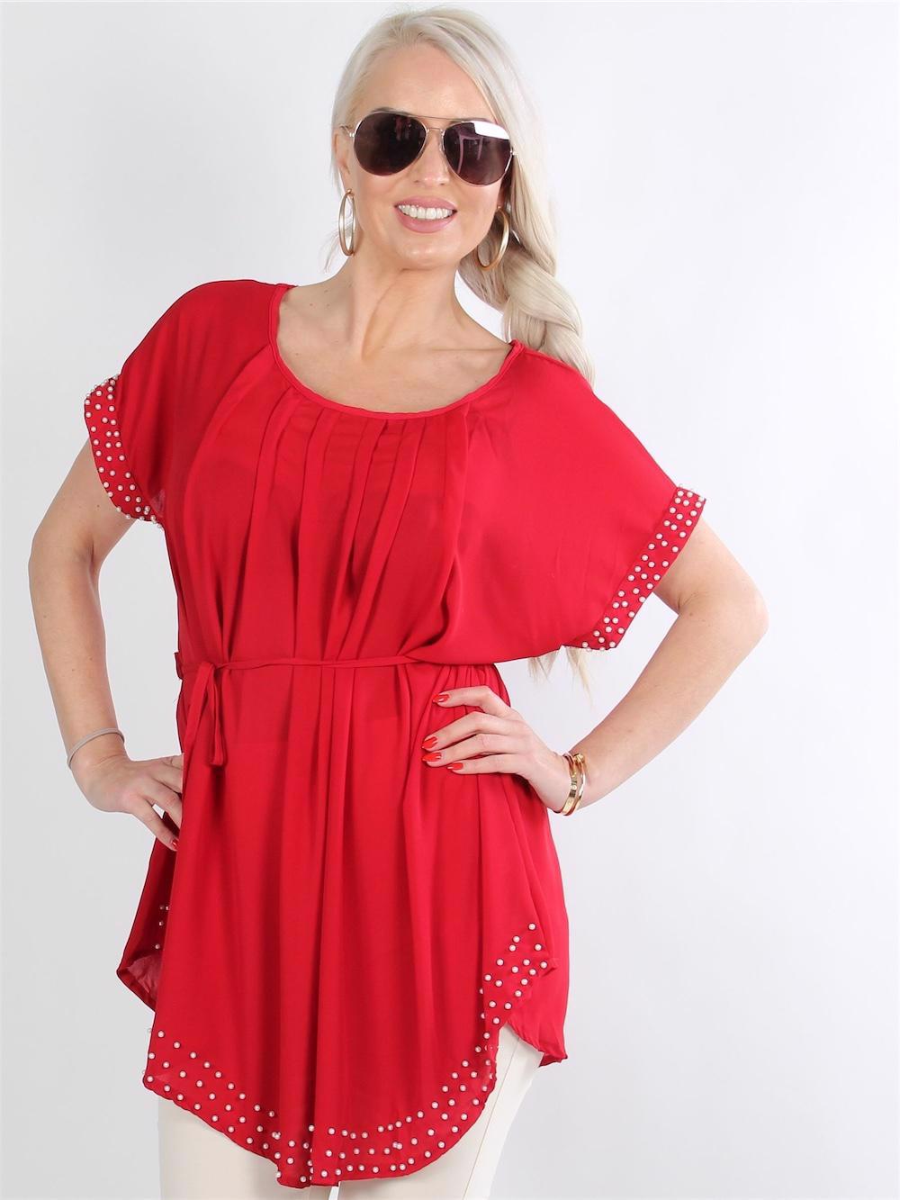 Federica - Svart tunika med vita pärlor och band