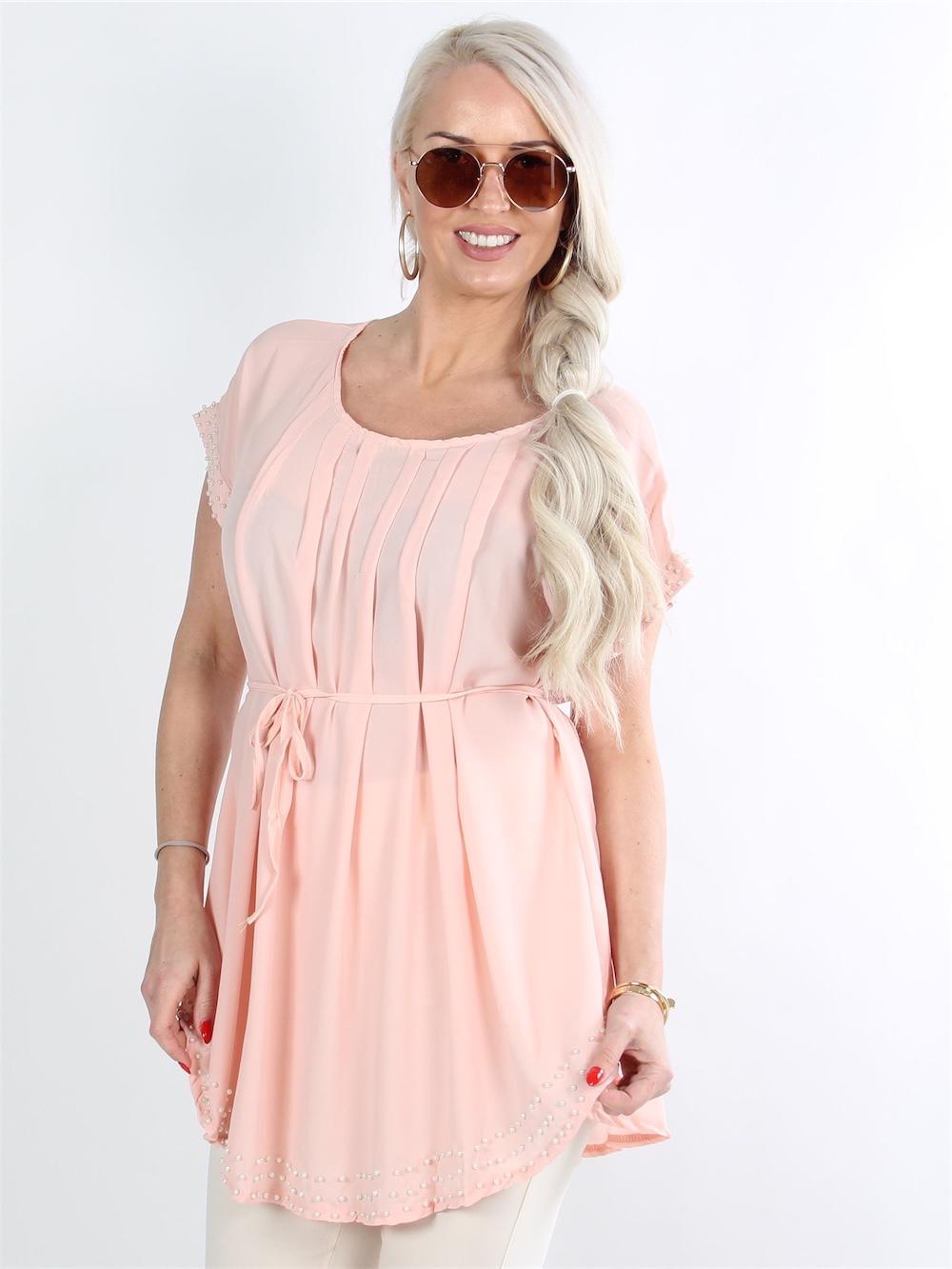 Federica - Svart tunika med vita pärlor och band