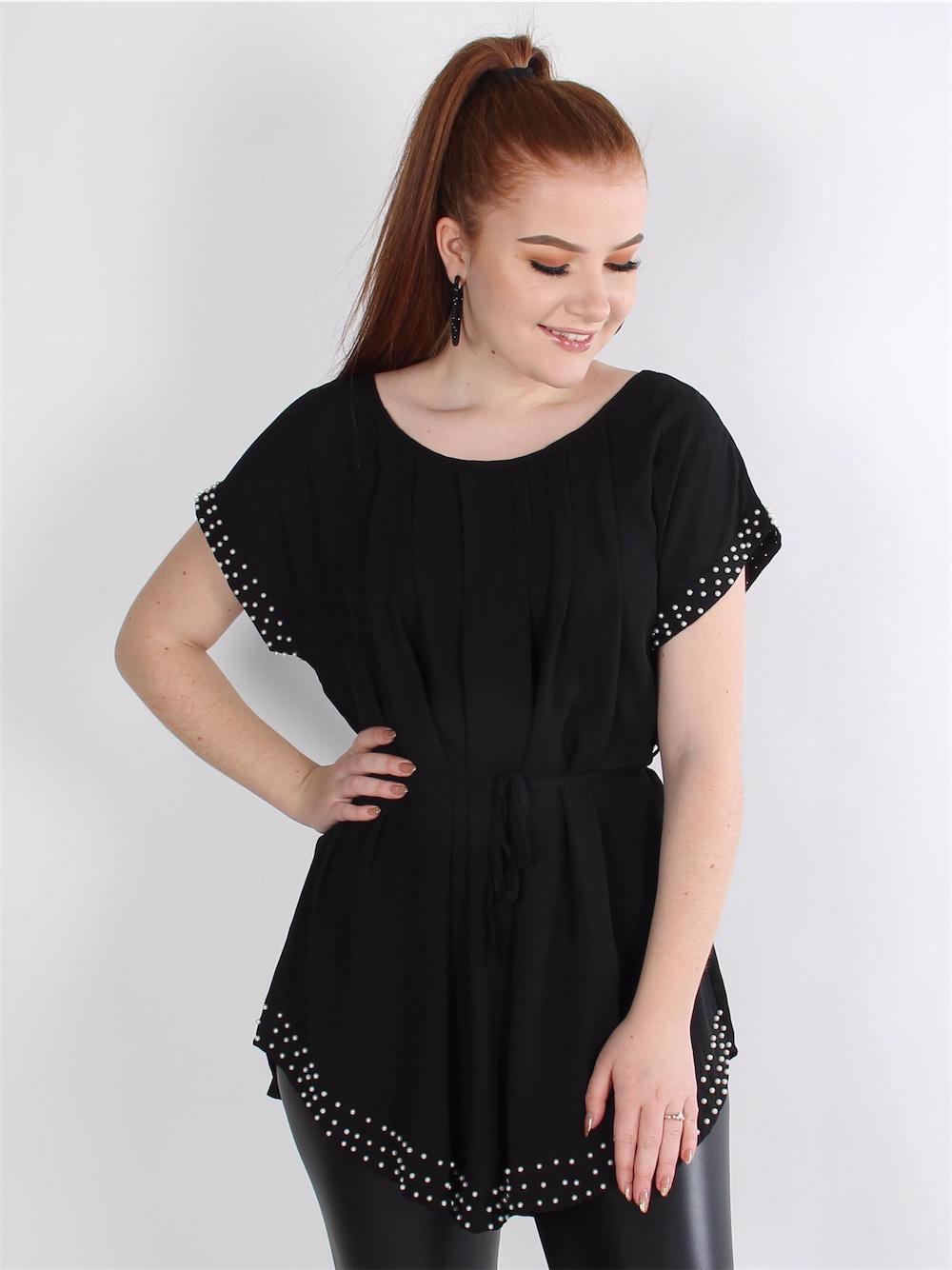 Federica - Svart tunika med vita pärlor och band