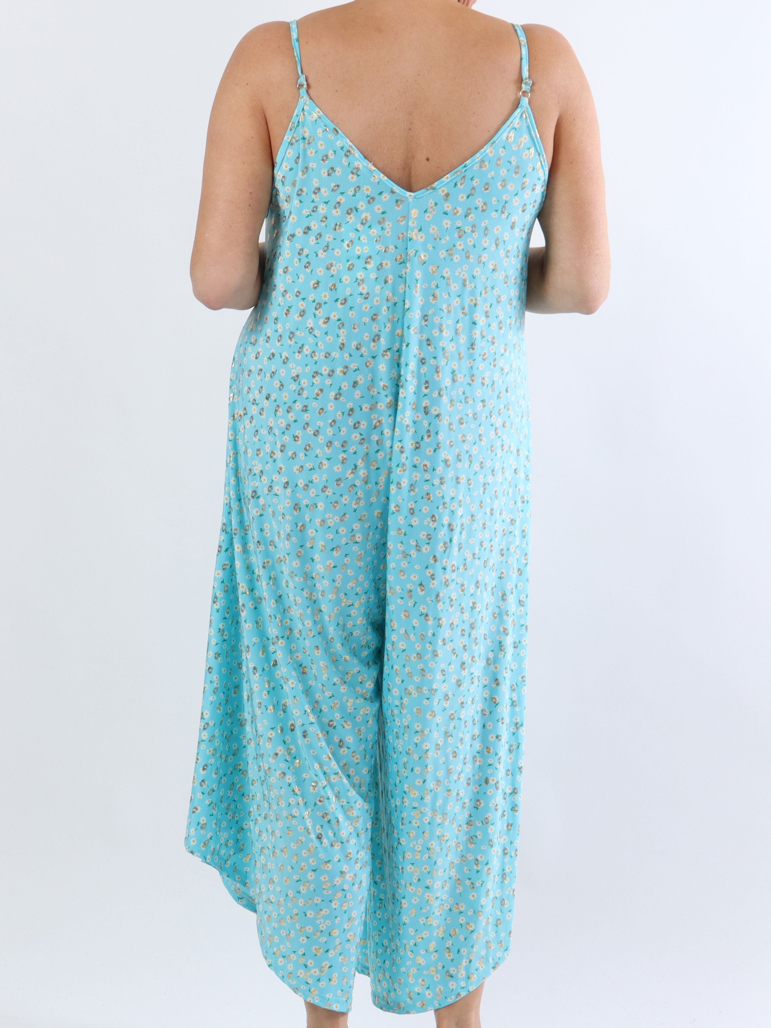 Felicia flower - Plus size byxdräkt med vida ben i stretchigt tyg