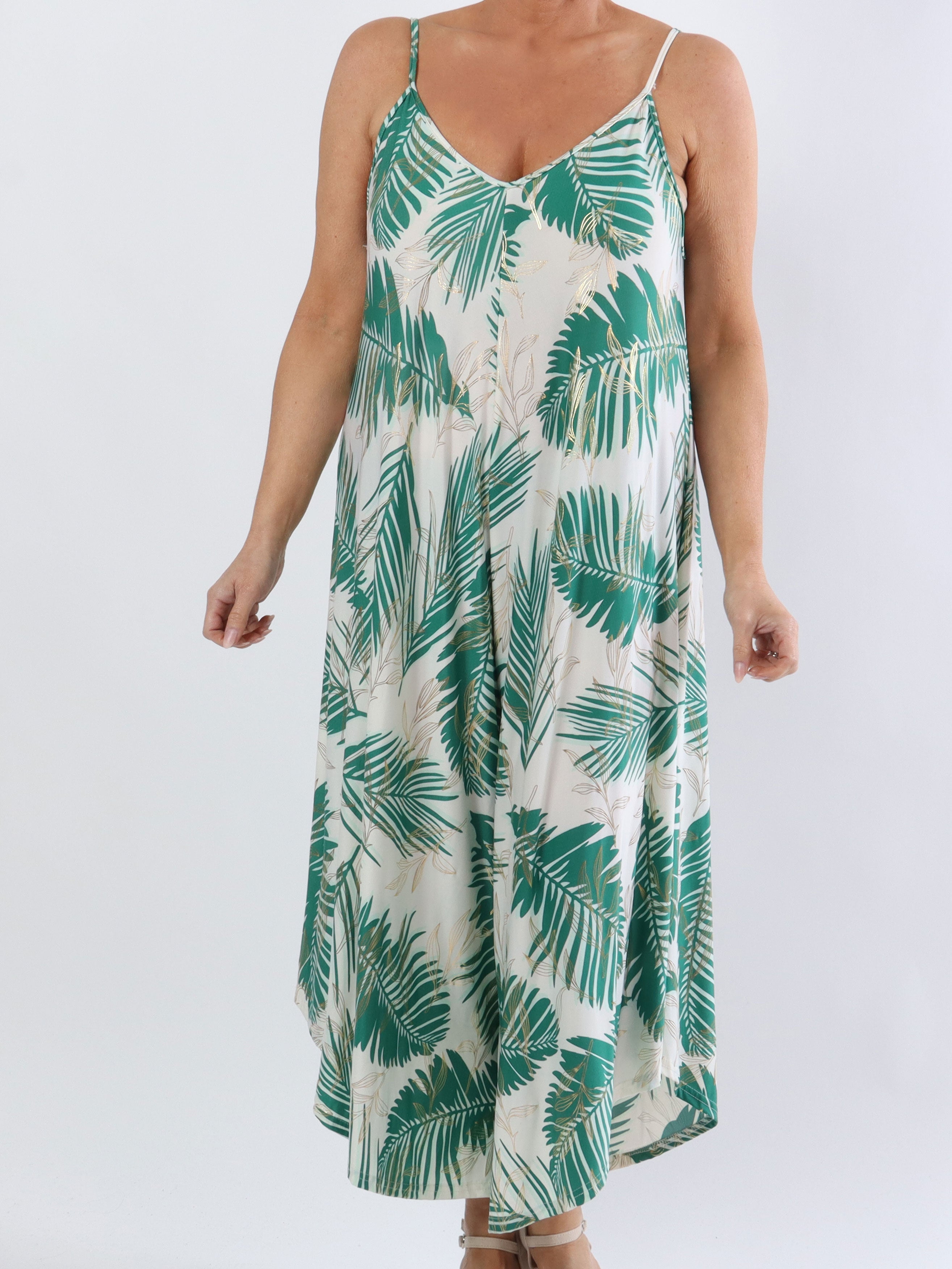 Felicia palm - Plus size byxdräkt med vida ben i stretchigt tyg - Rose