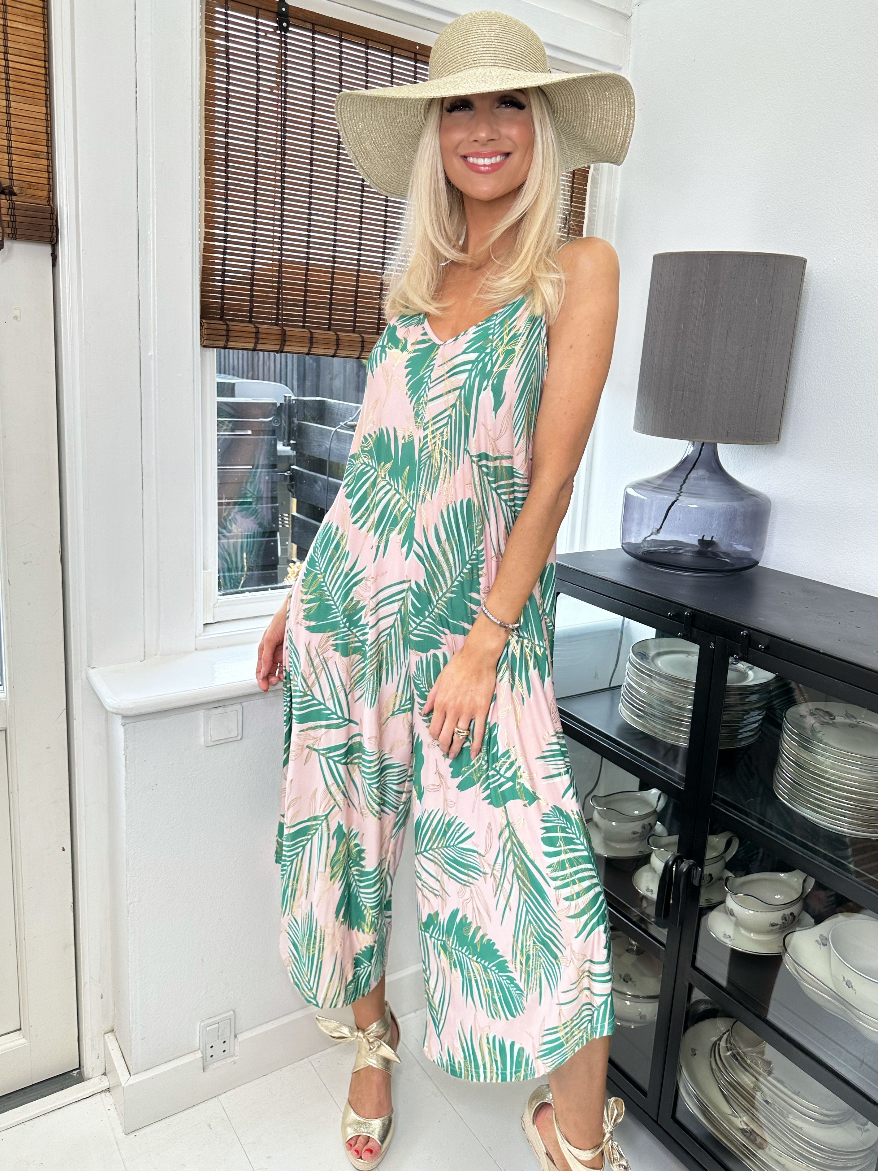 Felicia palm - Stretchig byxdräkt med vida ben