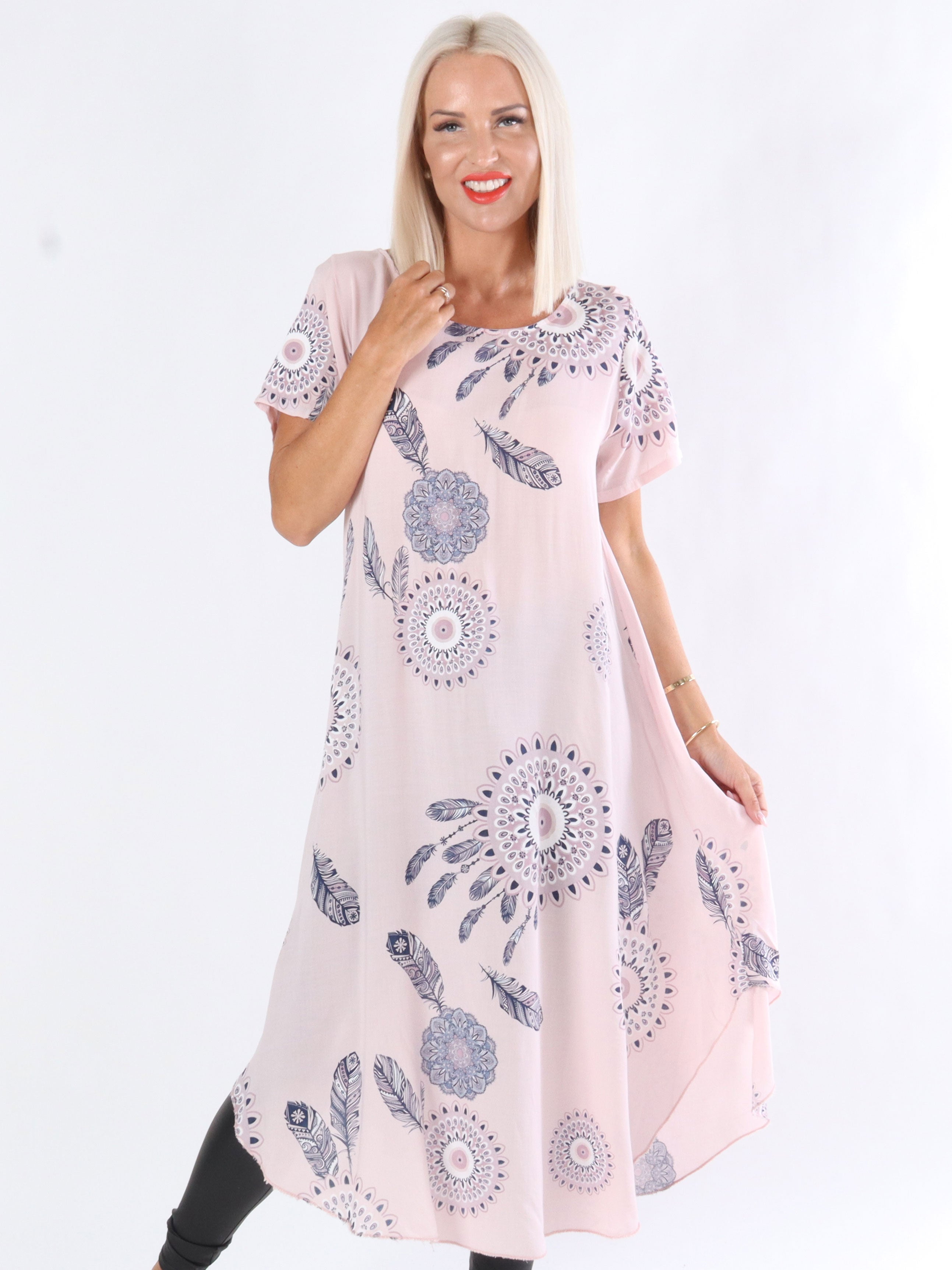 Felina - Klänning med fjädermotiv och mönster