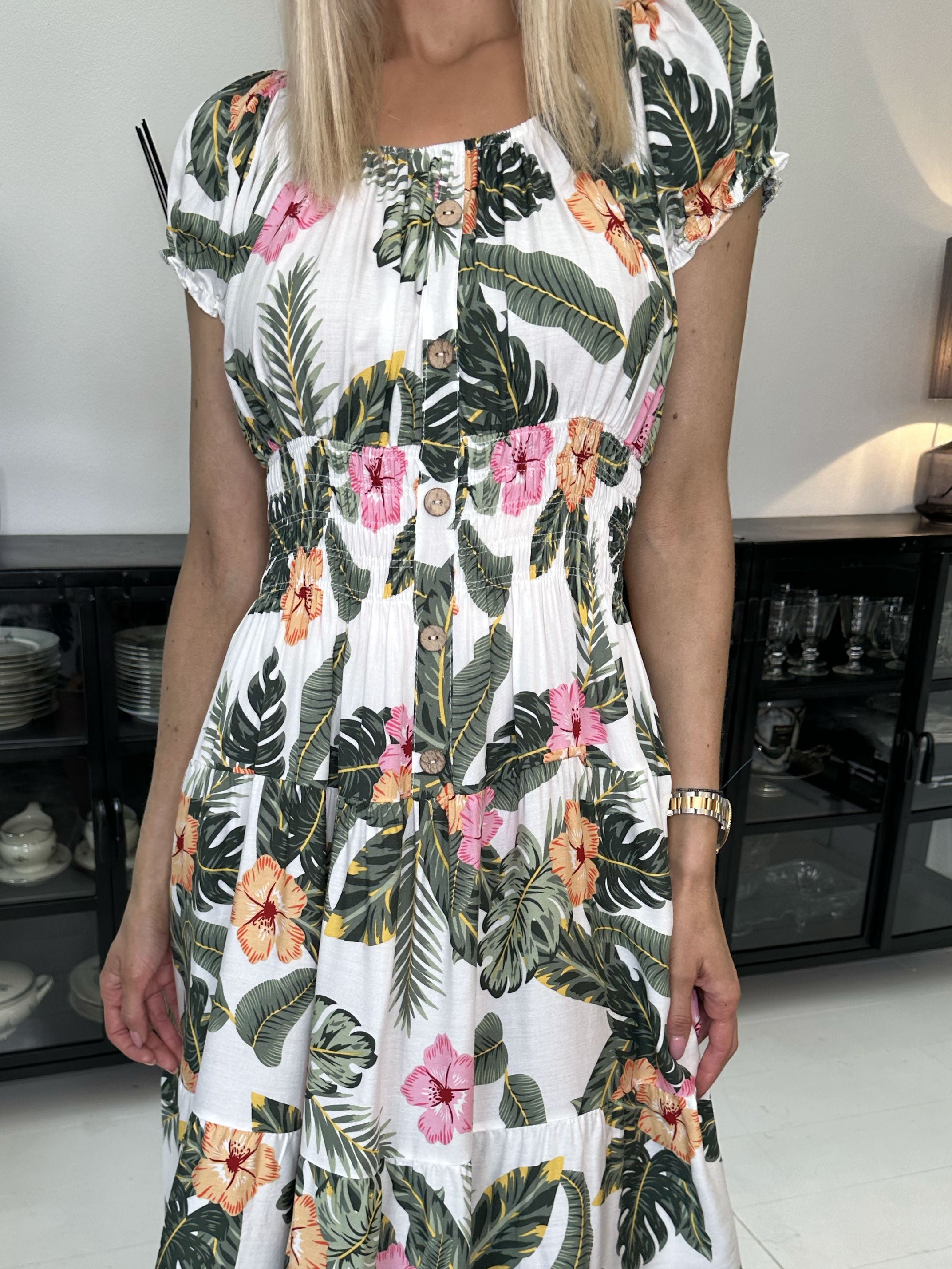 Finalia hawaii short - Söt klänning med hawaii blommor och elastisk midja