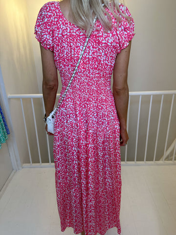 Finalia Pattern - Lång söt klänning med elastisk midja och vitt mönster