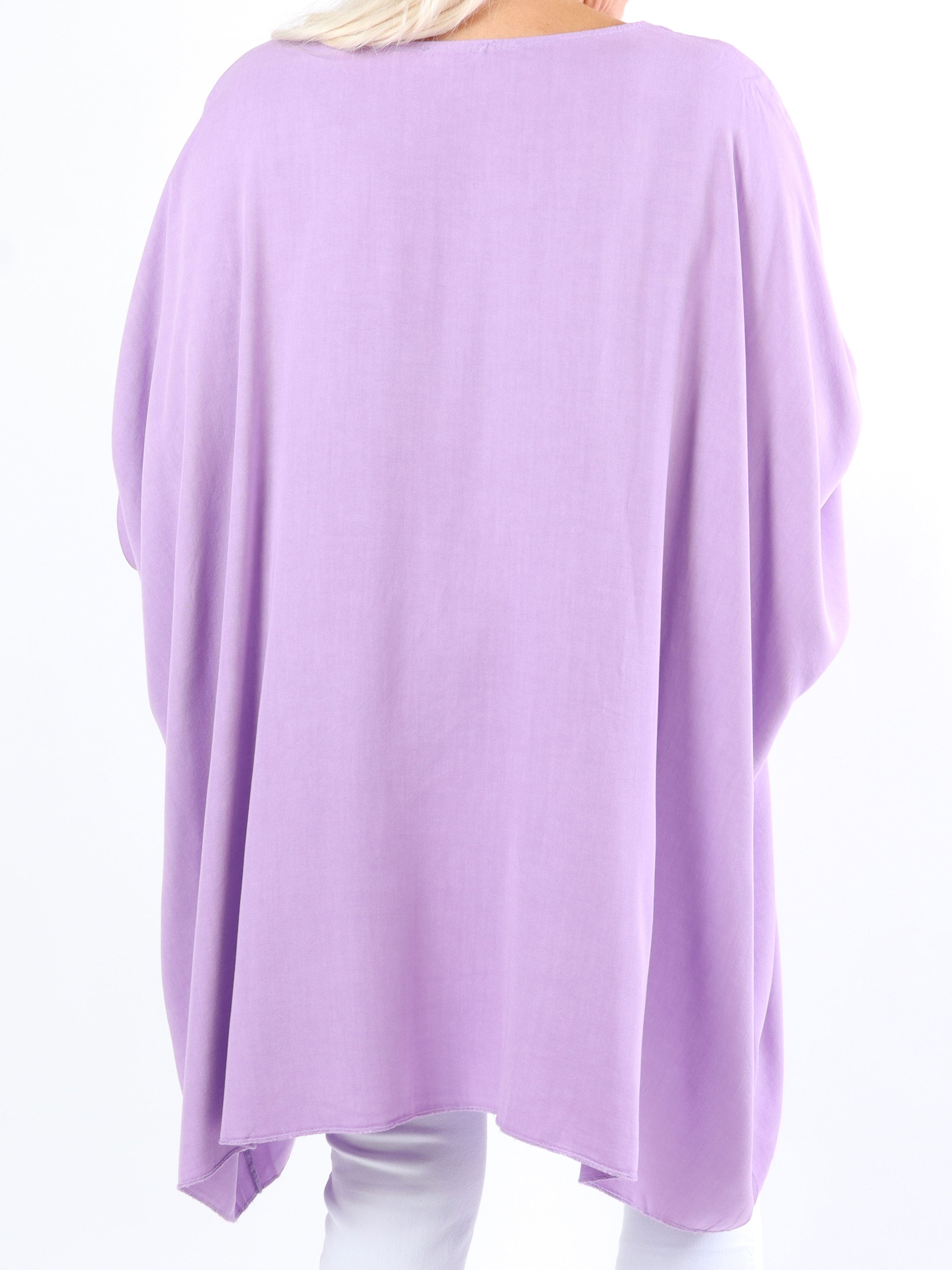 Flavia - Plus size t-shirt med silvertryck och fladdermusärmar