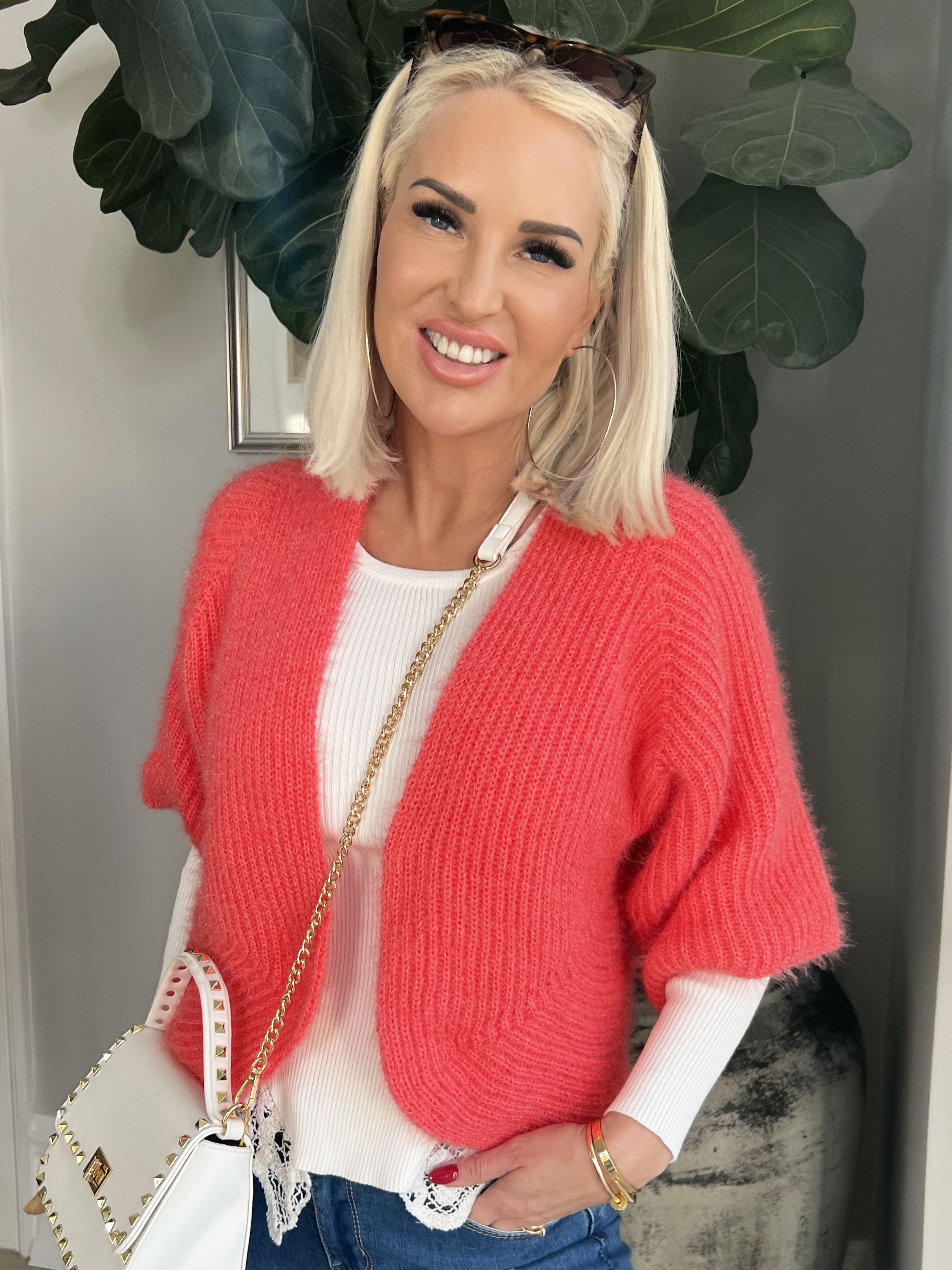 Franca - Söt fluffig bolero i stickat material - Grey