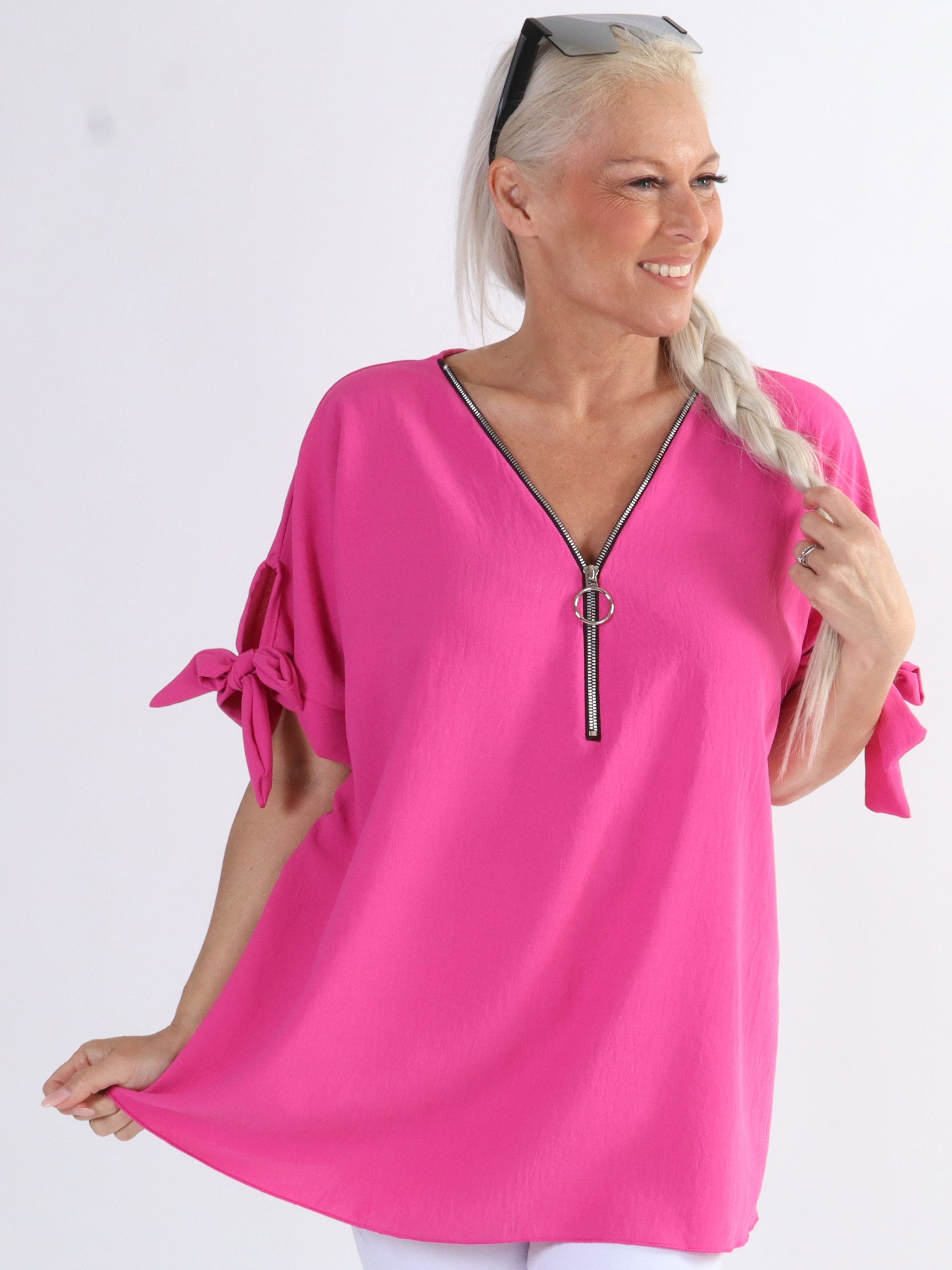 Frankie - Plus size tunika med dragkedja och öglade ärmar