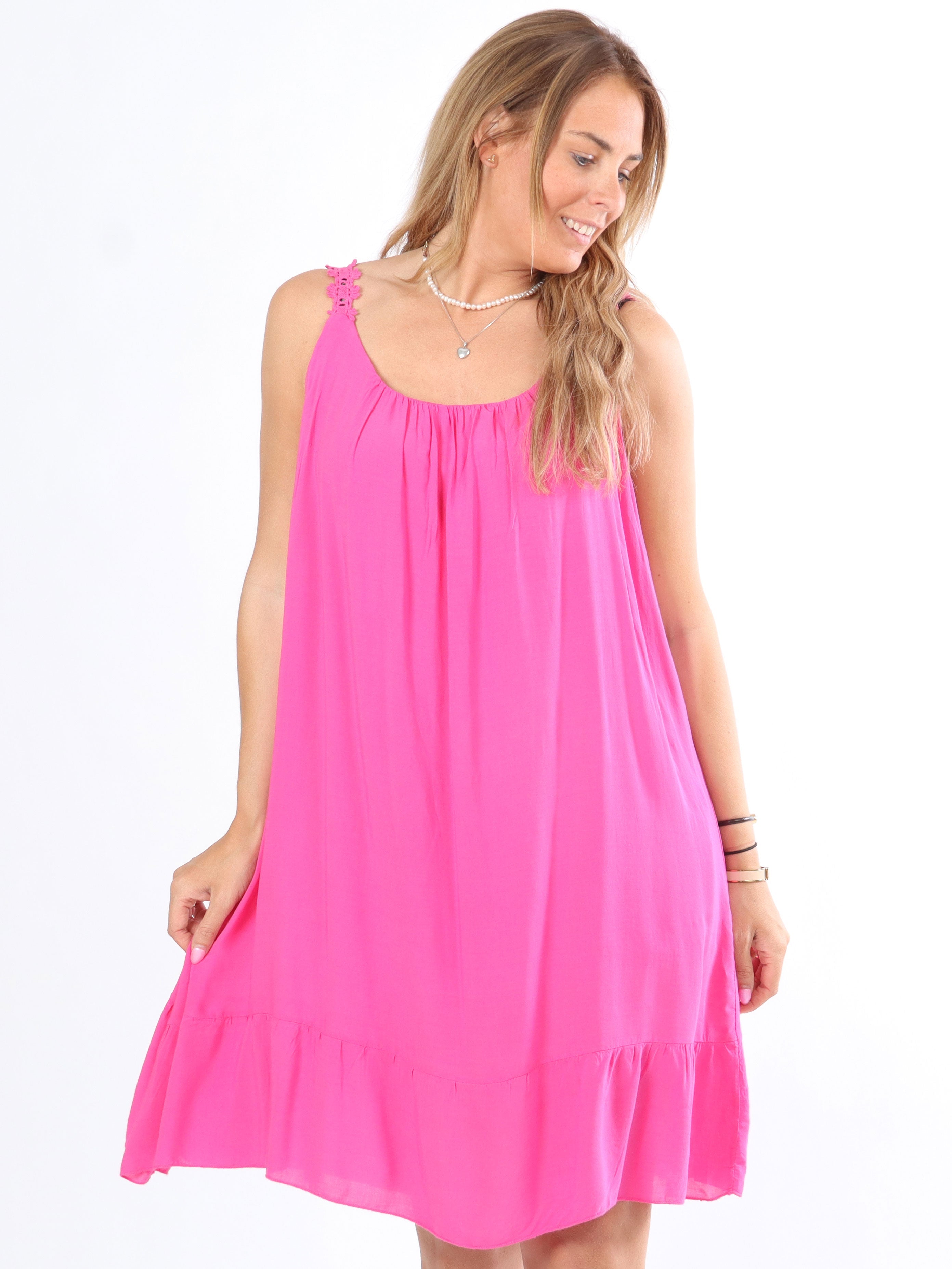 Frida - Sort kjole med broderet stropper