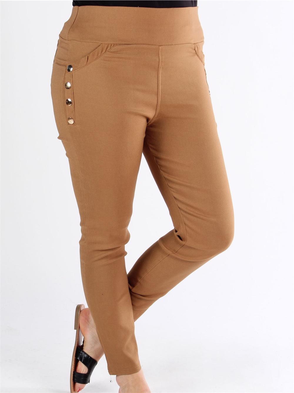 Gravity - Armégröna jeggings med dekorativa guldknappar