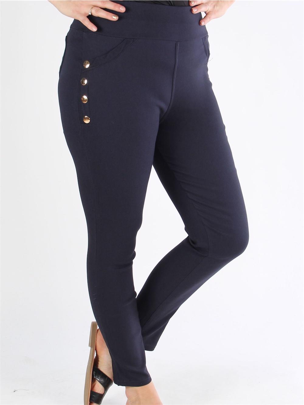 Gravity - Armégröna jeggings med dekorativa guldknappar