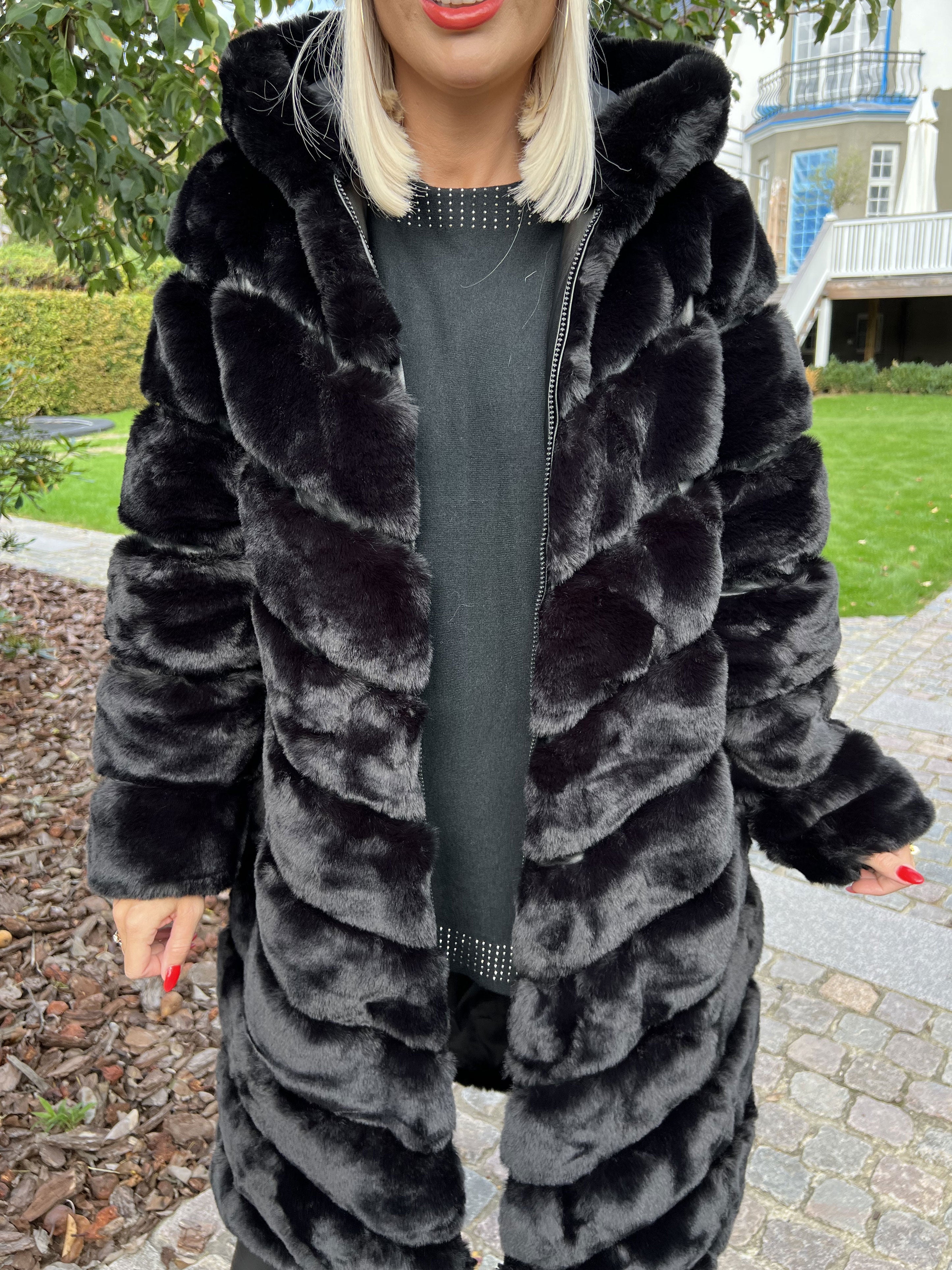 Haley - Snygg päls med huva i falsk päls