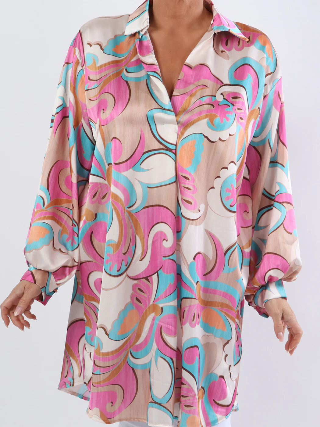 Happy Dress - Flerfärgad skjortklänning i sidenlook