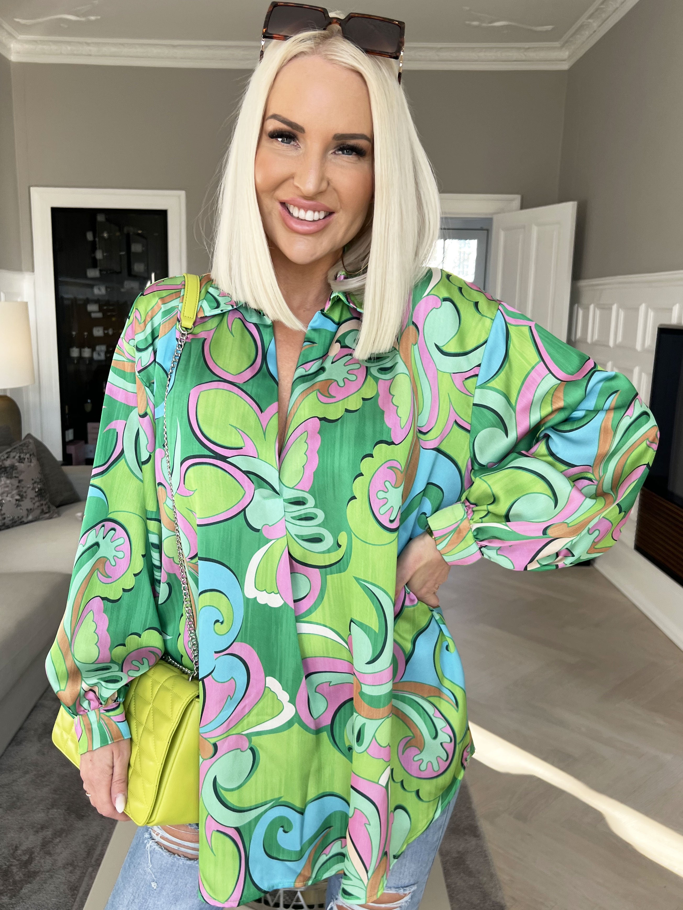 Happy - Flerfärgad skjorta i sidenlook