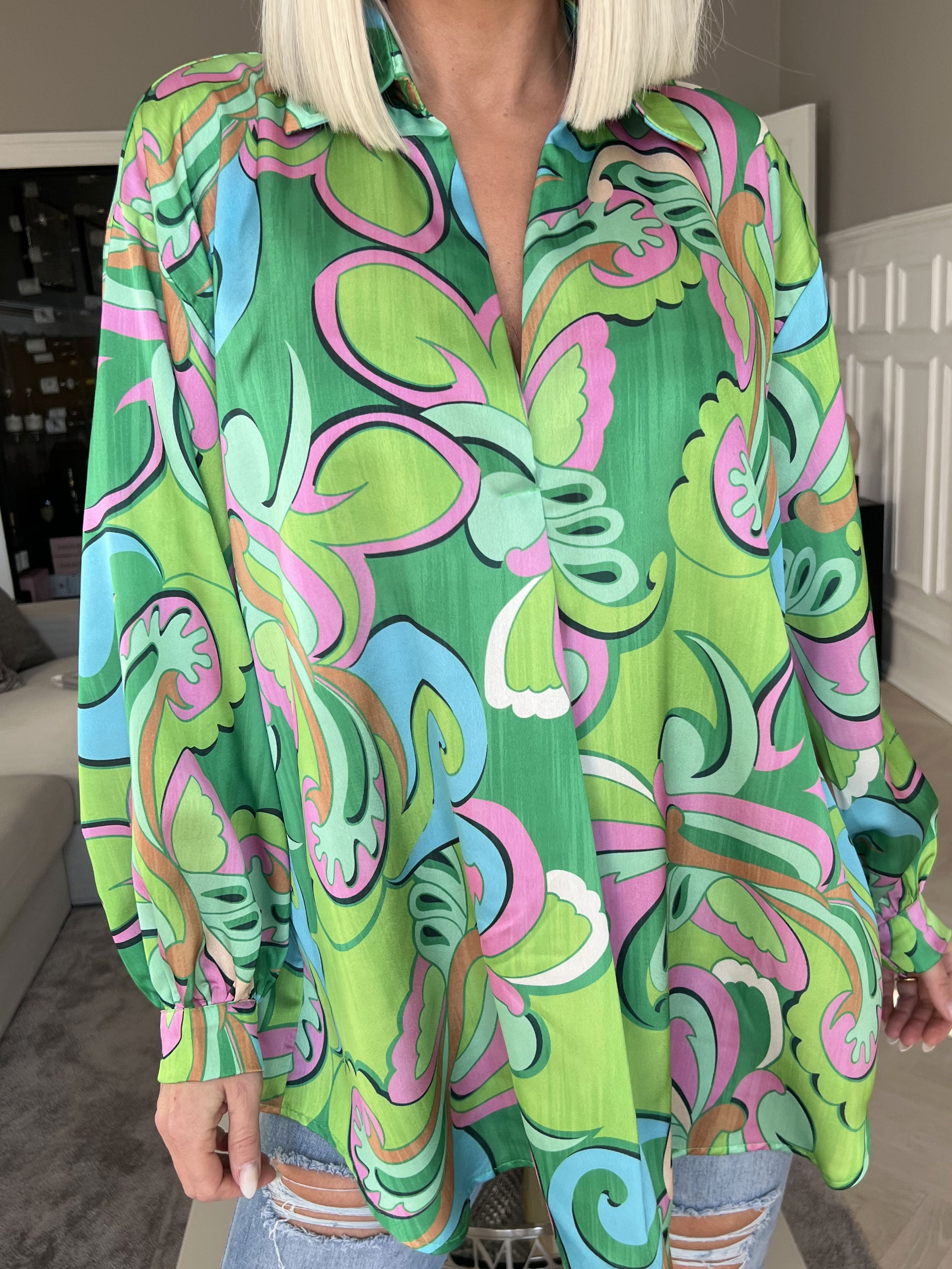 Happy - Flerfärgad skjorta i sidenlook