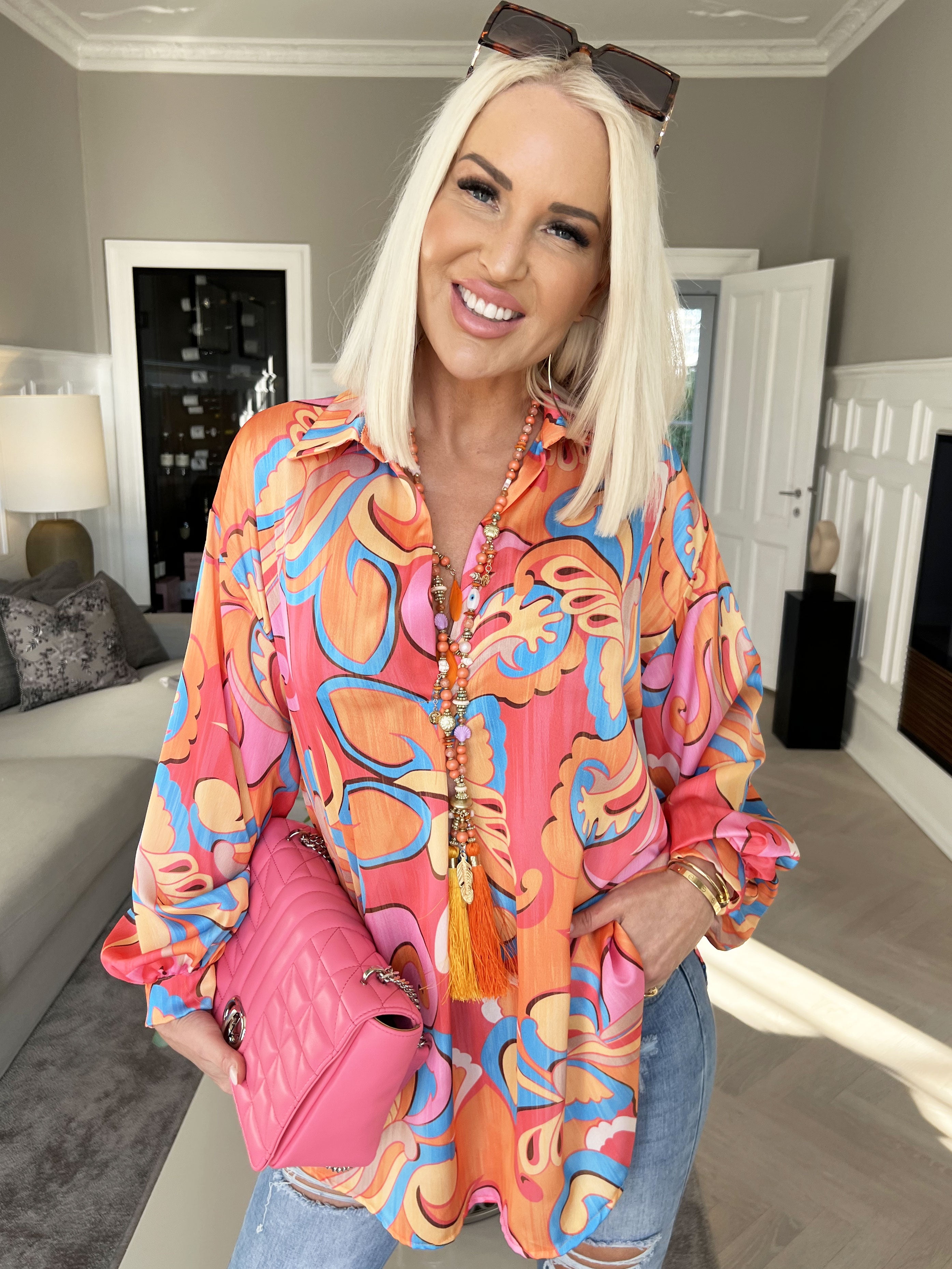 Happy - Flerfärgad skjorta i sidenlook