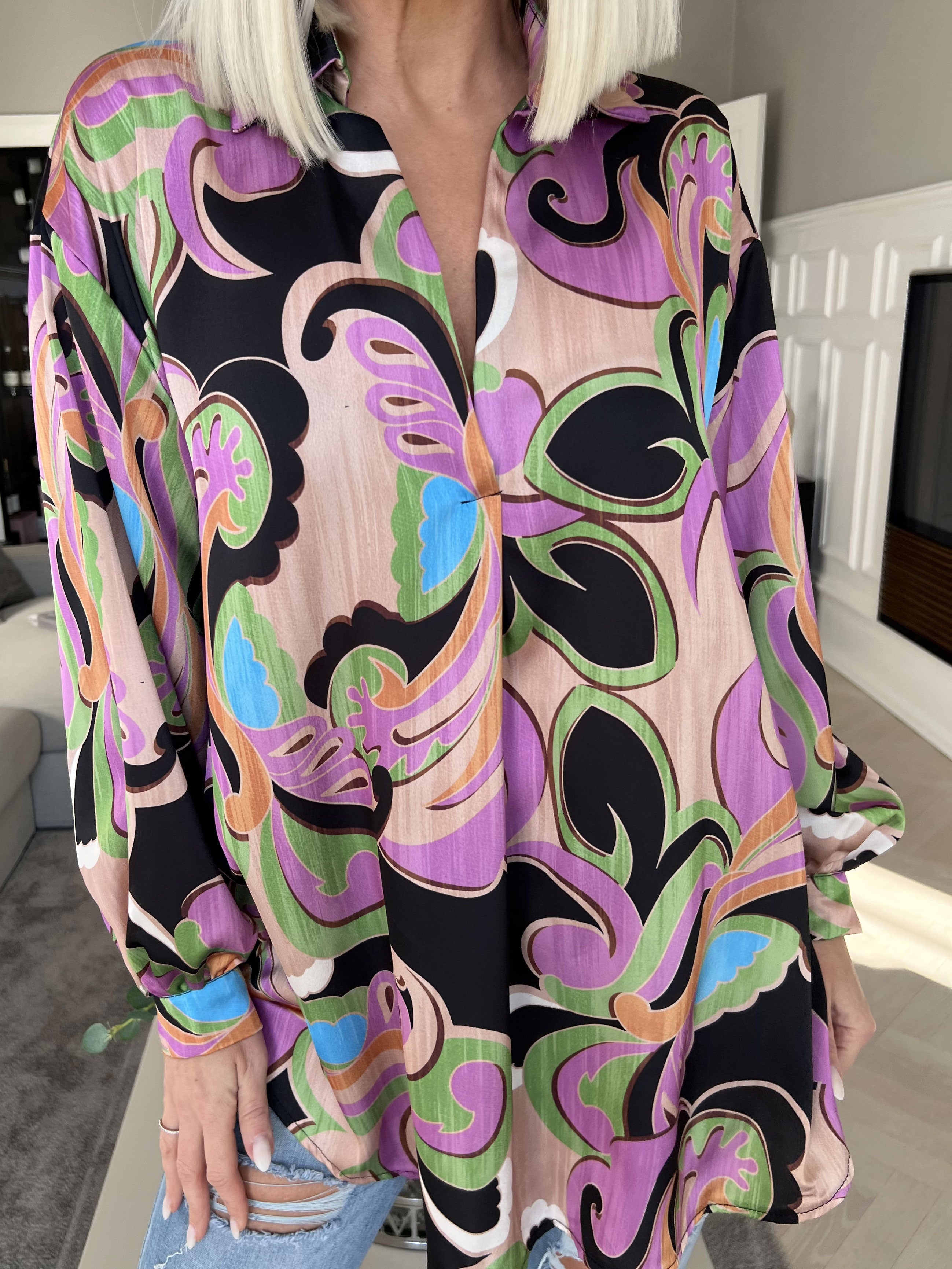 Happy - Flerfärgad skjorta i sidenlook