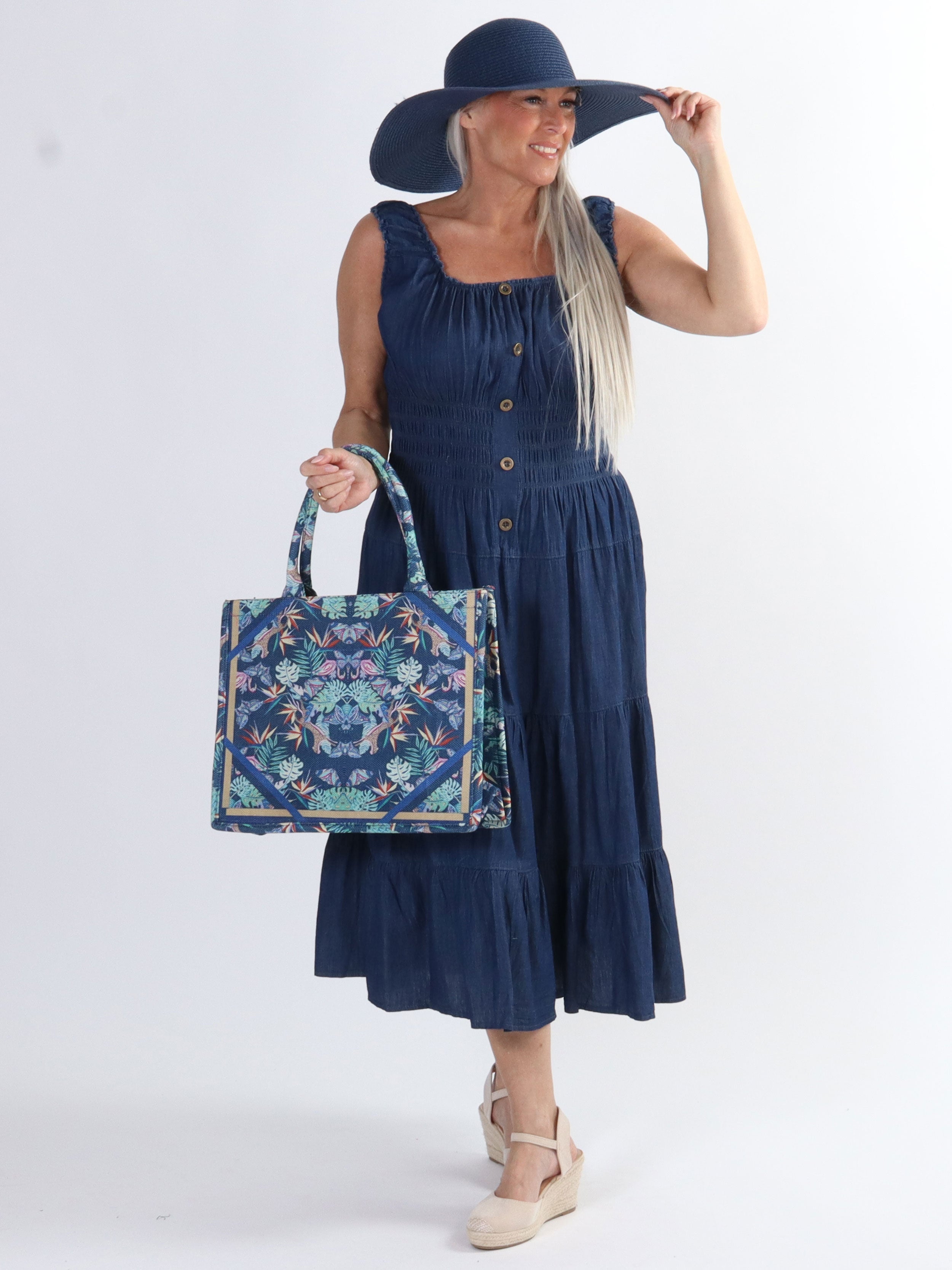 Harper Denim - Söt bomullsklänning i stora storlekar med ett lager på lager - Blue