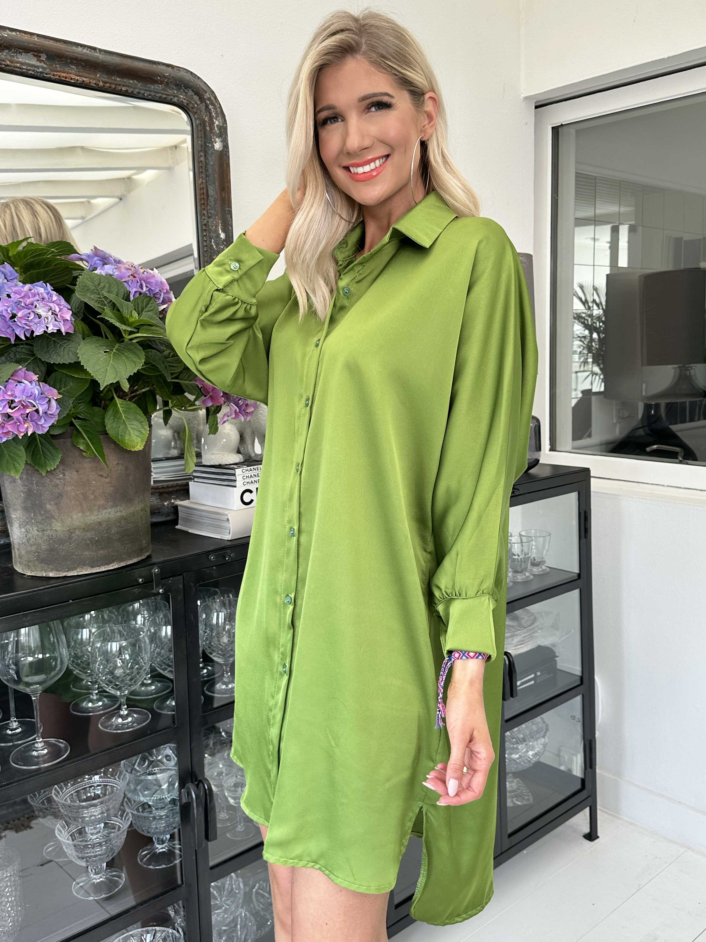 Hassel - Fin skjortklänning i sidenlook - Army