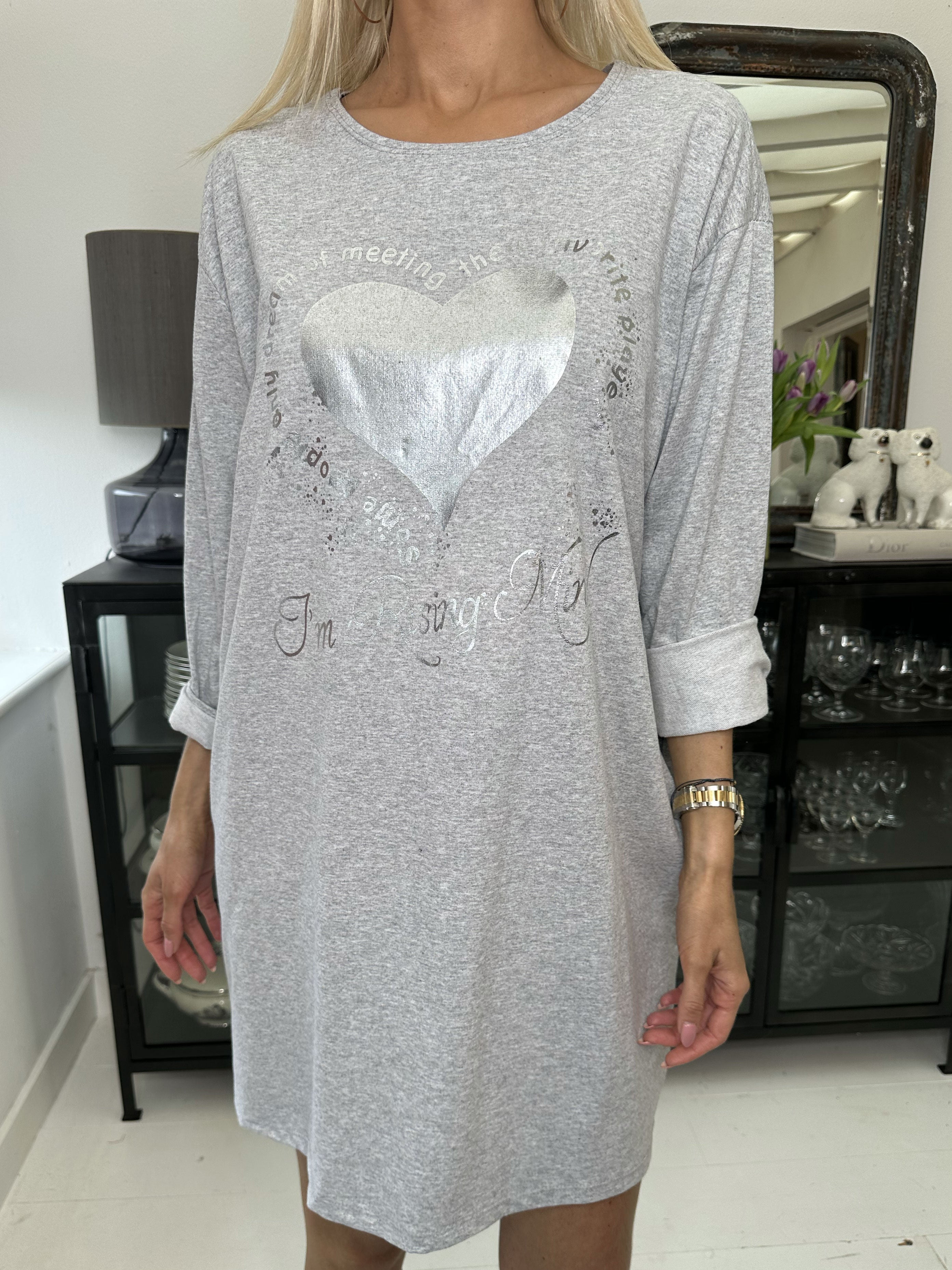 Hearty Dress - Söt bomullsklänning med hjärtmönster och långa ärmar - Rose