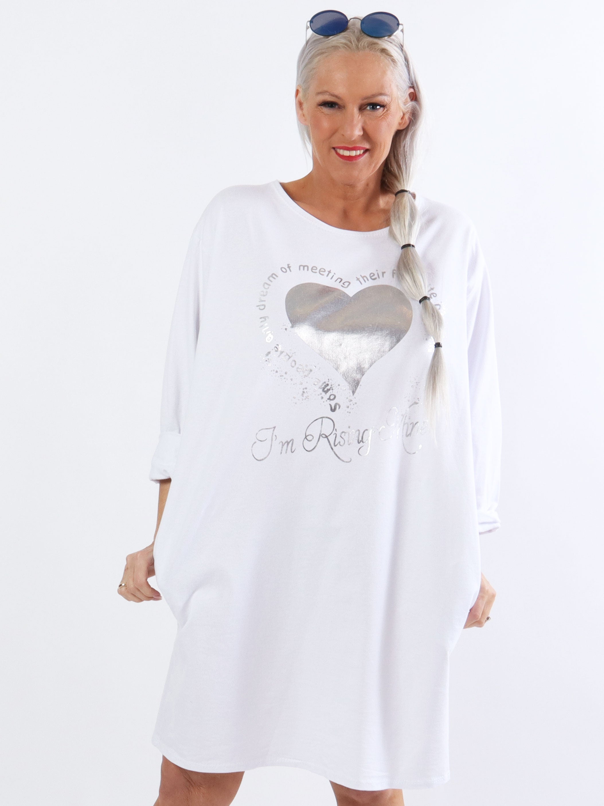 Hearty Dress - Söt bomullsklänning i stora storlekar med hjärtmönster - Rose