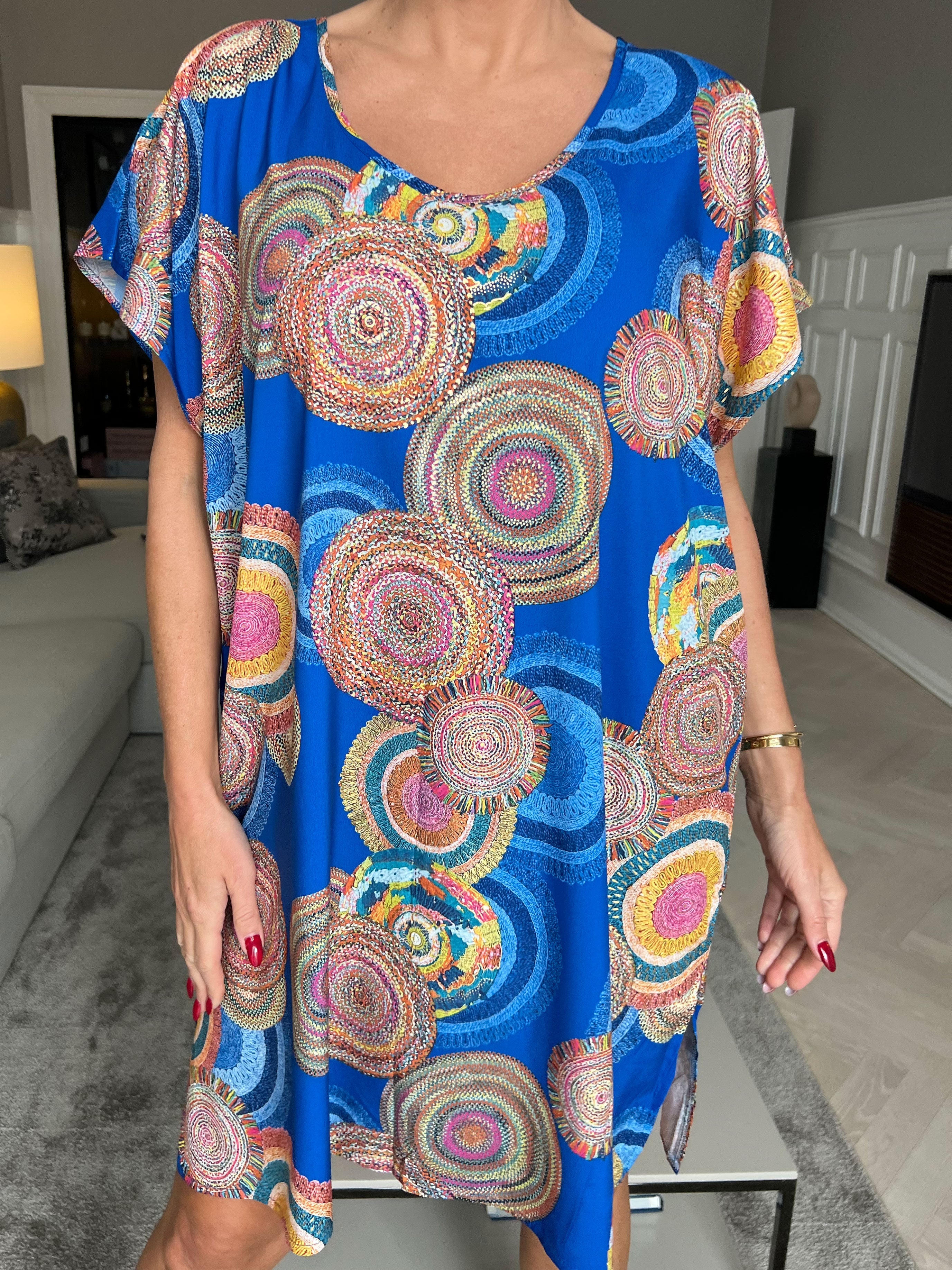 Helena - Lätt och luftig mönstrad klänning i siden - Blue