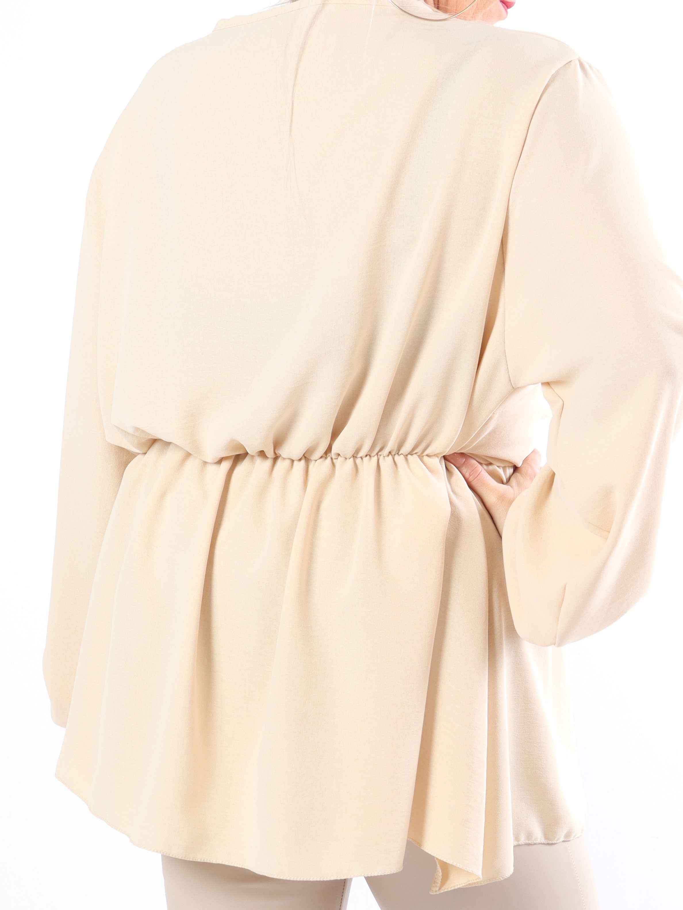 Hermina long sleeve - Söt plus size blus med gummiband i midjan - Army