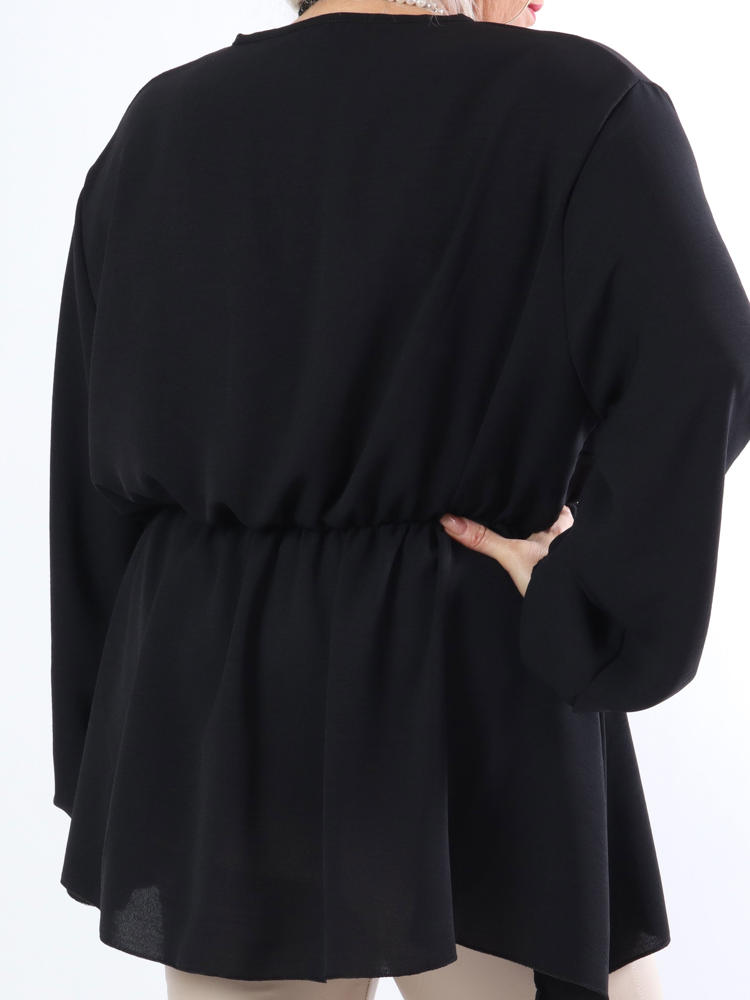 Hermina long sleeve - Söt plus size blus med gummiband i midjan