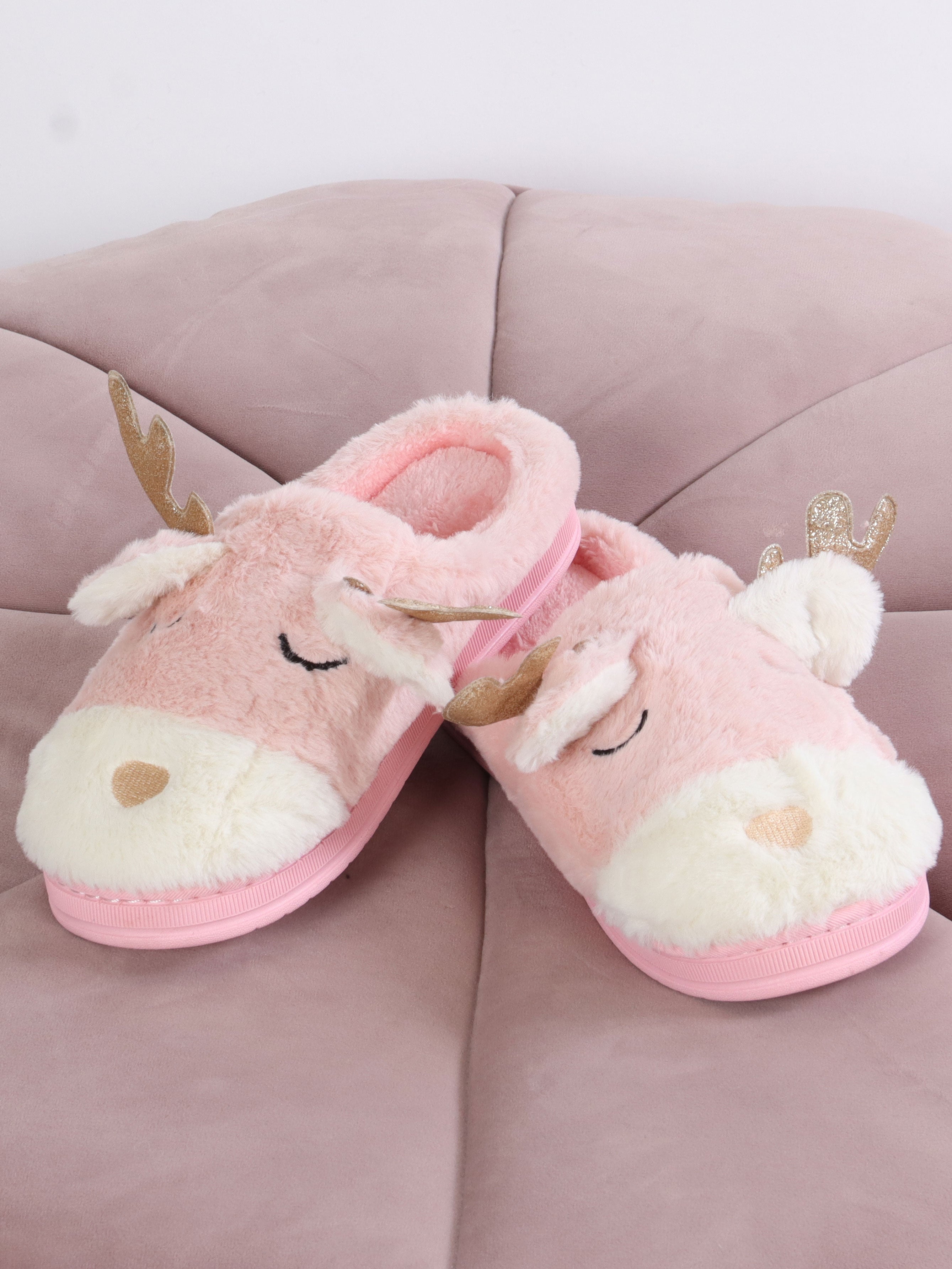 Petra - Mjuka ren-tofflor med guldglimmer