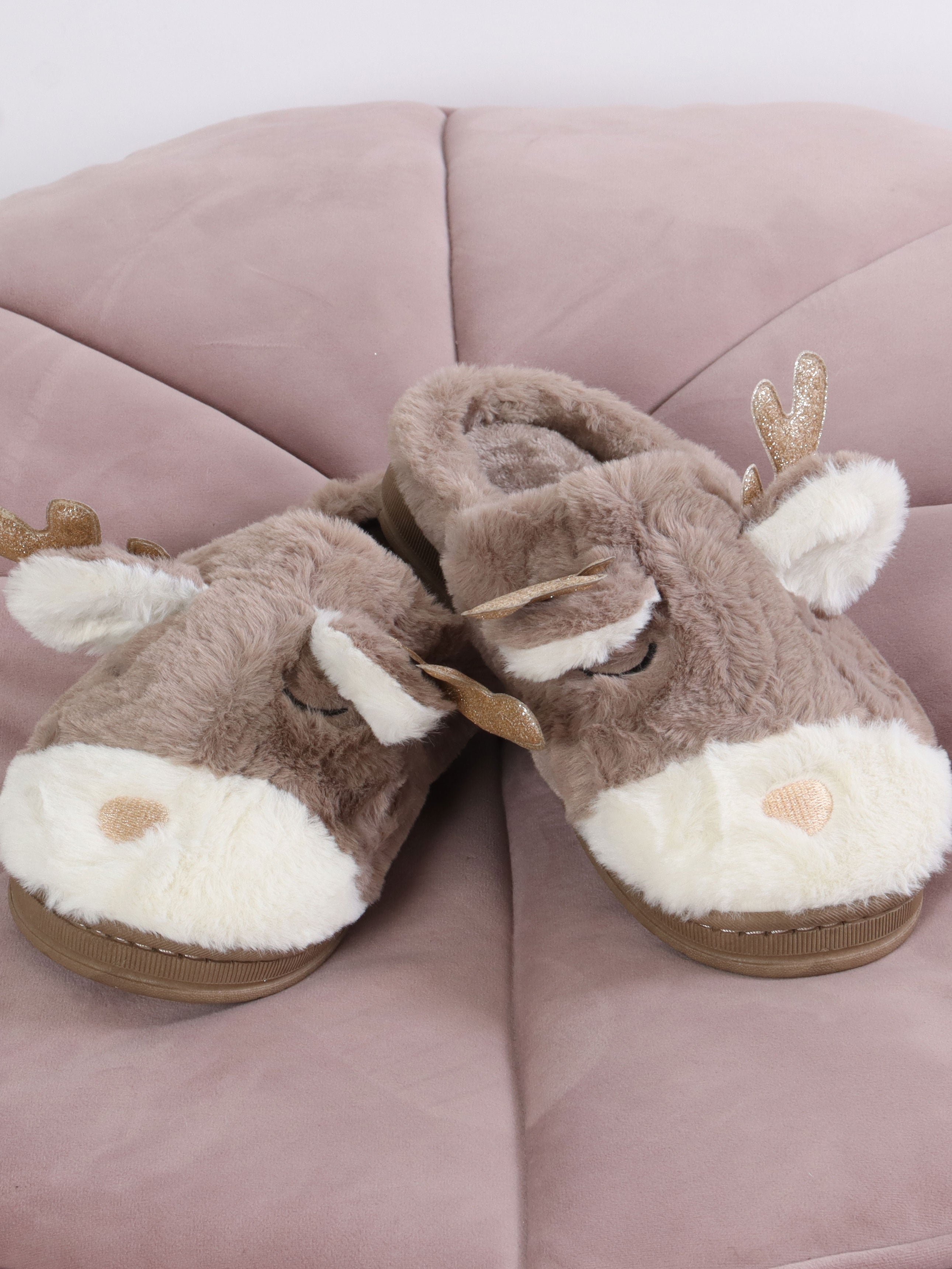 Petra - Mjuka ren-tofflor med guldglimmer