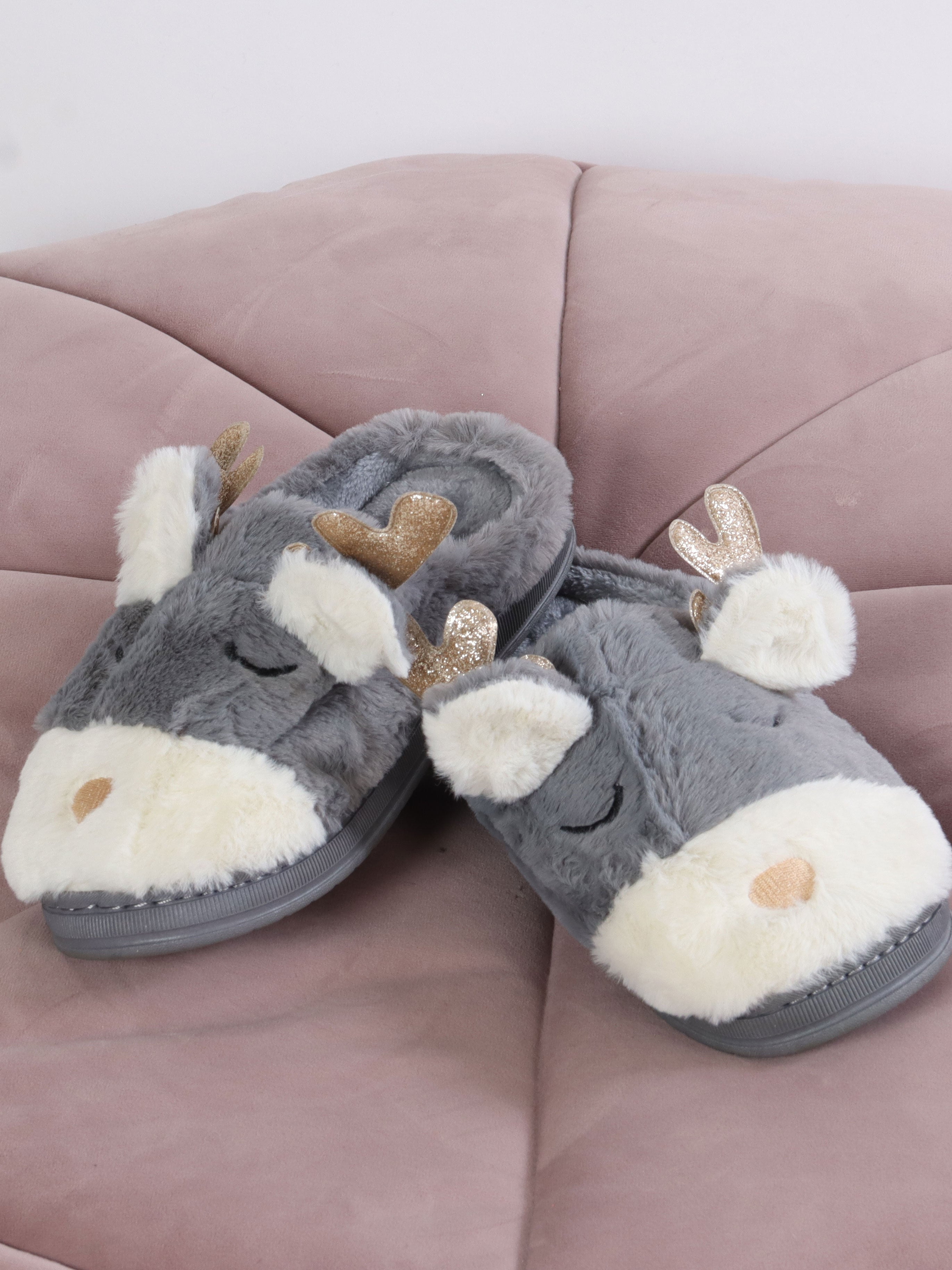 Petra - Mjuka ren-tofflor med guldglimmer