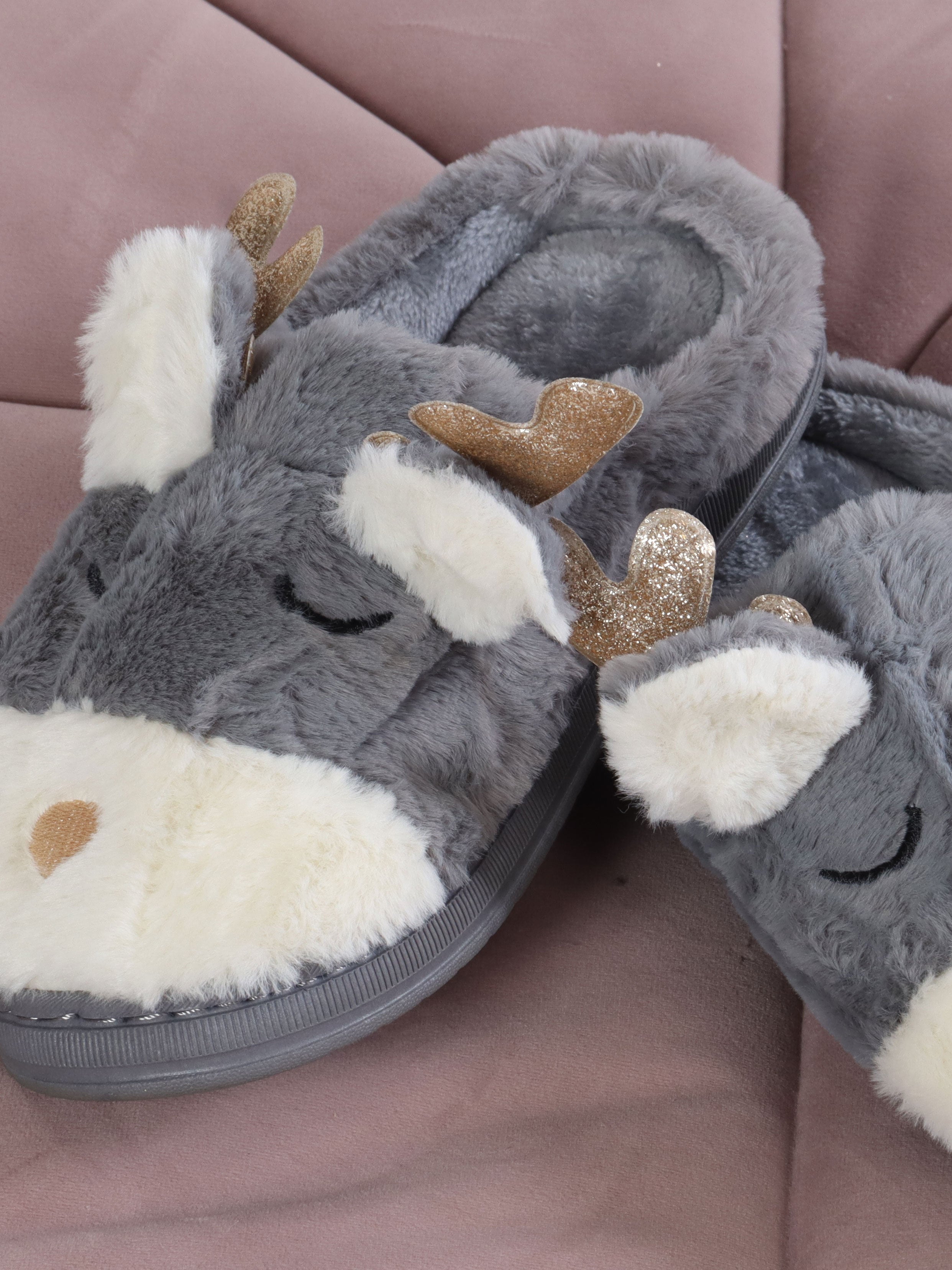 Petra - Mjuka ren-tofflor med guldglimmer