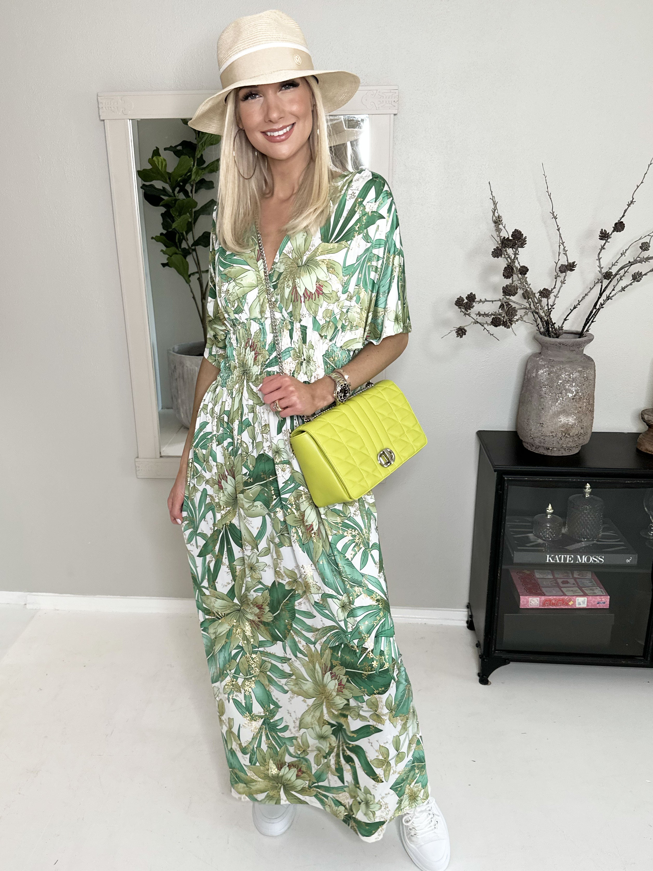 Pams - Lång mönstrad elastisk klänning